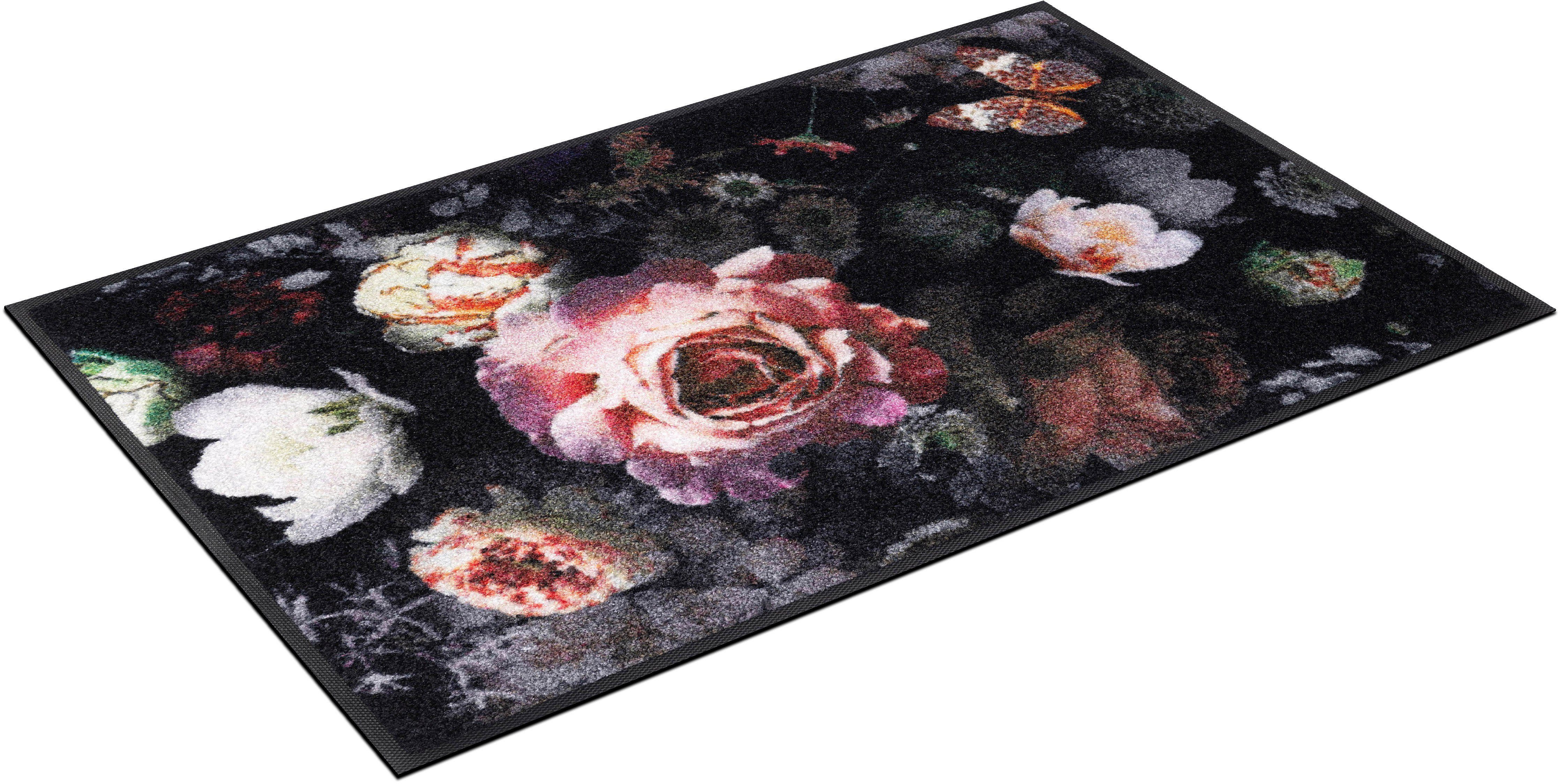 Fußmatte Night Roses, wash+dry by Kleen-Tex, rechteckig, Höhe: 7 mm,  Schmutzfangmatte, Motiv Rosen, rutschhemmend, waschbar