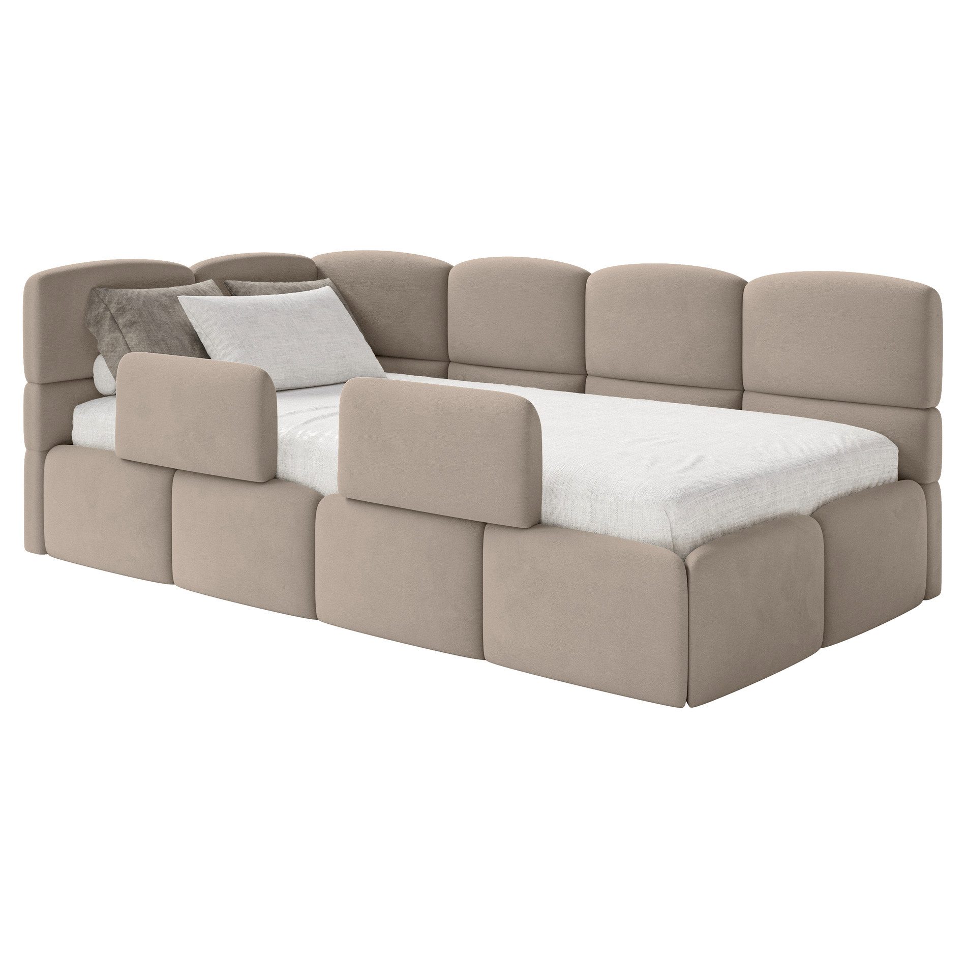 Selsey Kinderbett CLOUDY, Eck-Kopfteil, Matratze & Stauraum, Easy-Clean-Velours, 120x200 cm