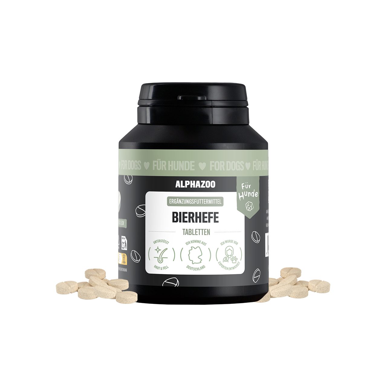 ALPHAZOO Bierhefe Tabletten 75g für Hunde, B-Vitamine und Biotin für Haut, Fell und Krallen, Ergänzungsfutter für: Hunde, Reichhaltiger Vitamin-B Komplex