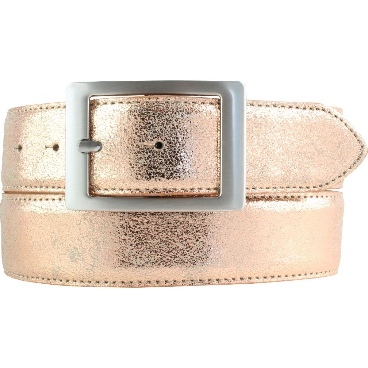 BELTINGER Ledergürtel Hochwertiger Gürtel Metall-Optik mit Doppel-Schließe 4cm - Leder-Gürte Roségold, Silber