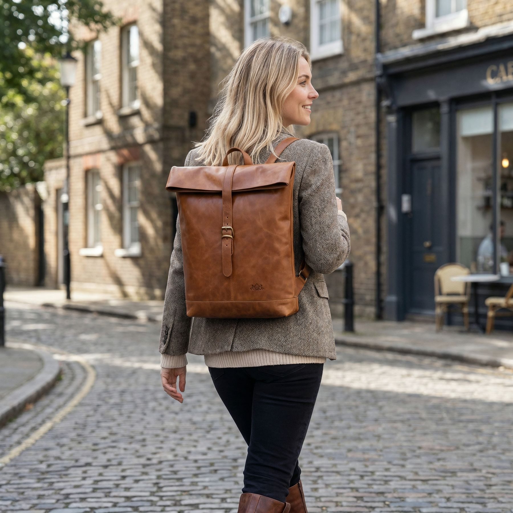 SID & VAIN Rucksack echt Leder Rucksack 15 Zoll Laptop Fach braun-cognac unisex, Cityrucksack 15,4 Zoll echt Leder Unisex, Rucksack tan