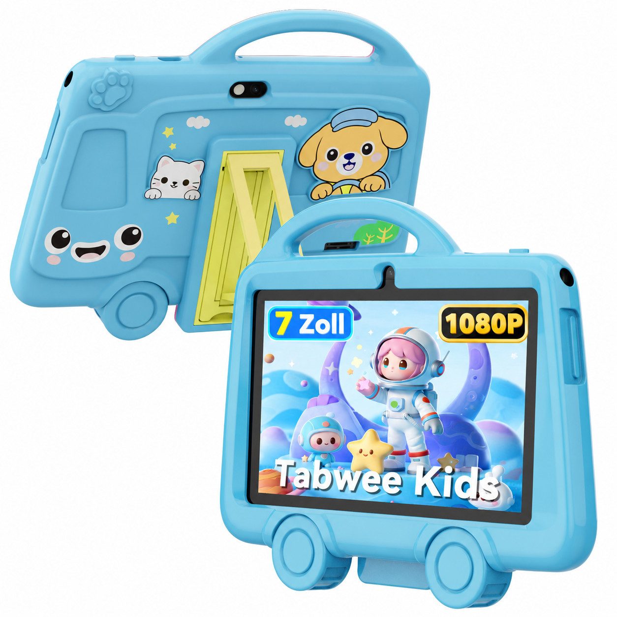 TABWEE 7 Zoll Kinder Tablet IPS HD Display mit Kinderuhr WiFi Tablet (7", 32 GB, laute Lautsprecher, 3000 mAh, ungiftige Hülle, für Kinder 3-8 Jahre)