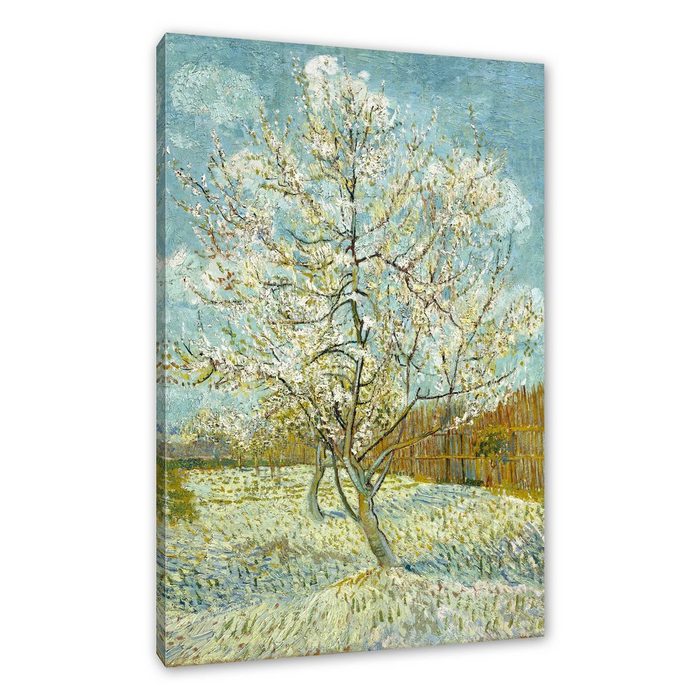 Pixxprint Leinwandbild Vincent Van Gogh - Der pinke Pfirsischbaum Wanddekoration (1 St) Leinwandbild fertig bespannt inkl. Zackenaufhänger