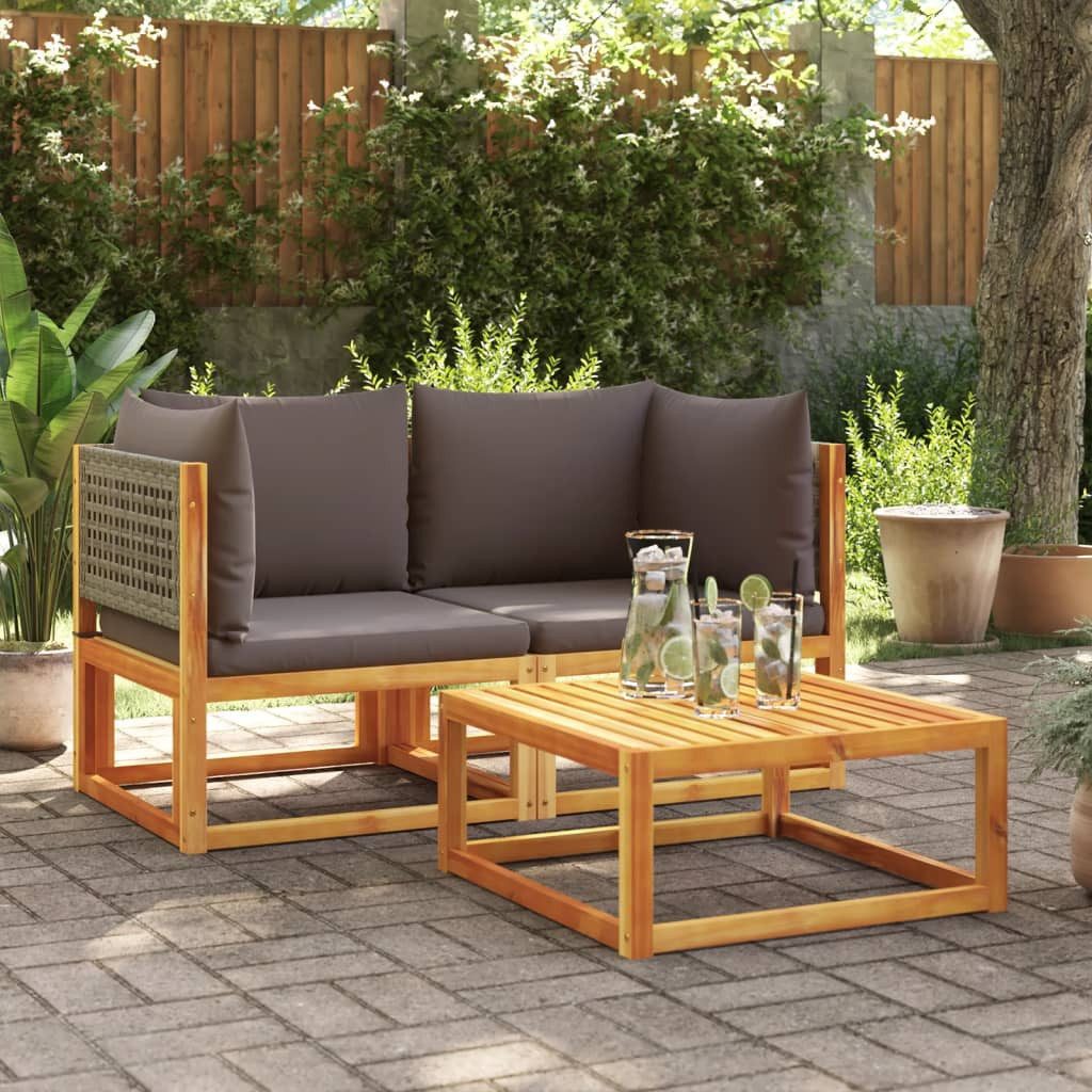 vidaXL Gartenlounge-Set Gartensofas-Ecke mit Kissen 2 Stk. Holz & Rattan, (1-tlg)