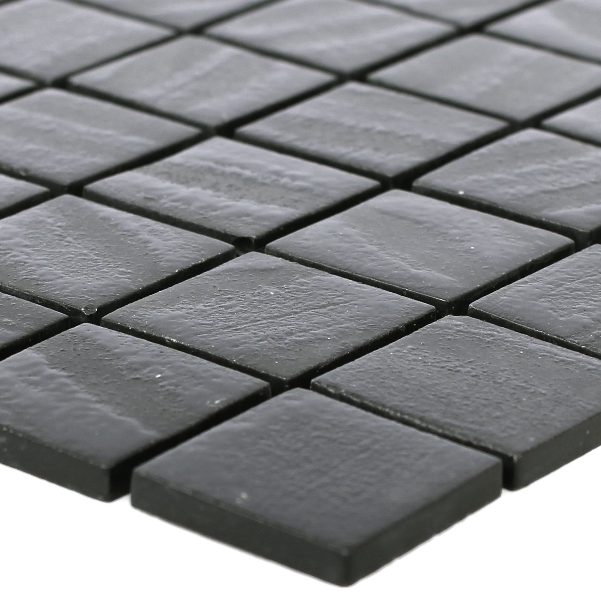 Mosafil Mosaikfliesen Glasmosaik Fliesen Mascota, Glas 31.500x31.500, schwarz-anthrazit, Verlegefertig auf ein Netz geklebt