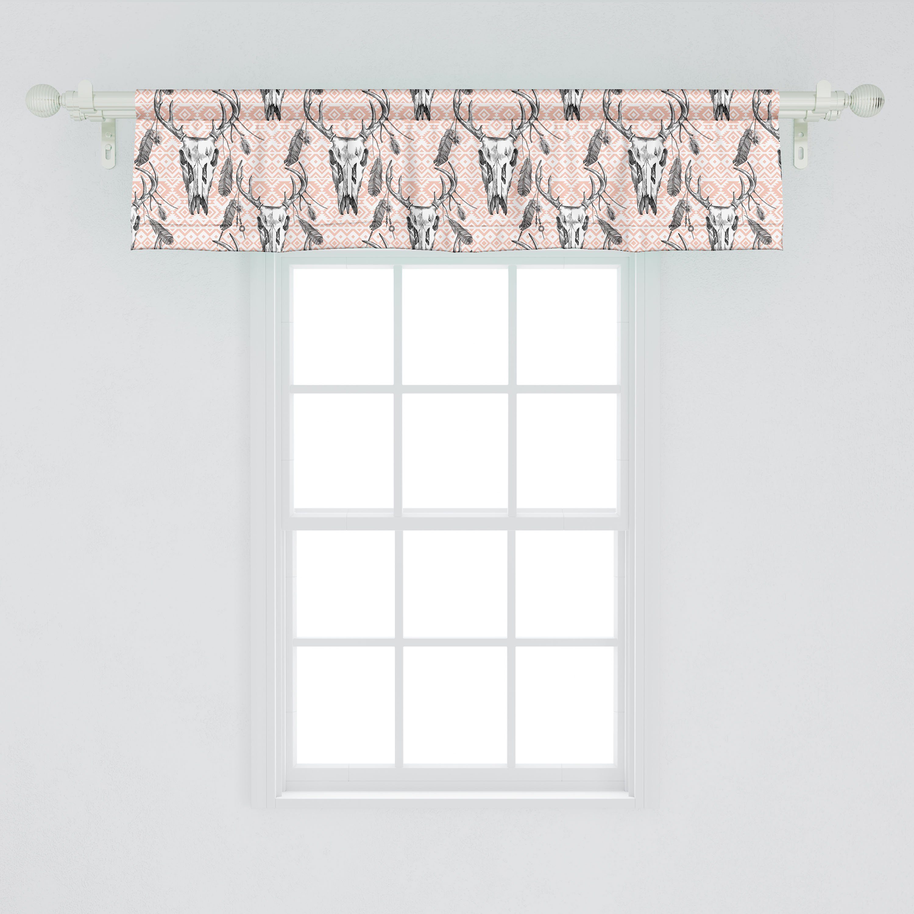 Scheibengardine Vorhang Volant für Schlafzimmer Rotwild-Schädel-Feder-Motive Dekor mit Stammes Stangentasche, Küche Abakuhaus, Microfaser