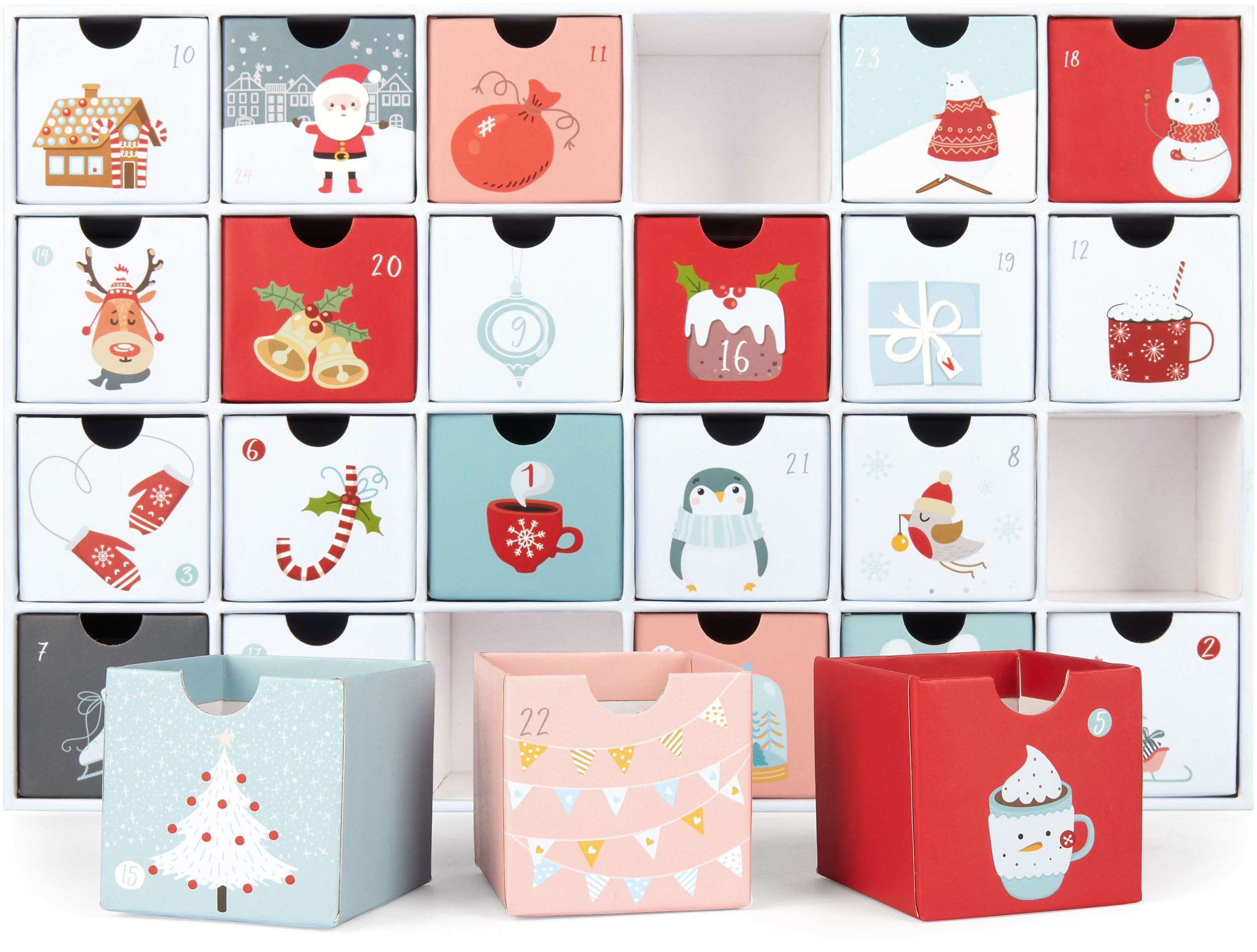 BRUBAKER befüllbarer Adventskalender Sweet Chistmas - Weihnachtskalender zum Befüllen (39 cm groß aus Pappe, 1-tlg), DIY Kalender mit 24 Türchen für Gutscheine und Süßigkeiten