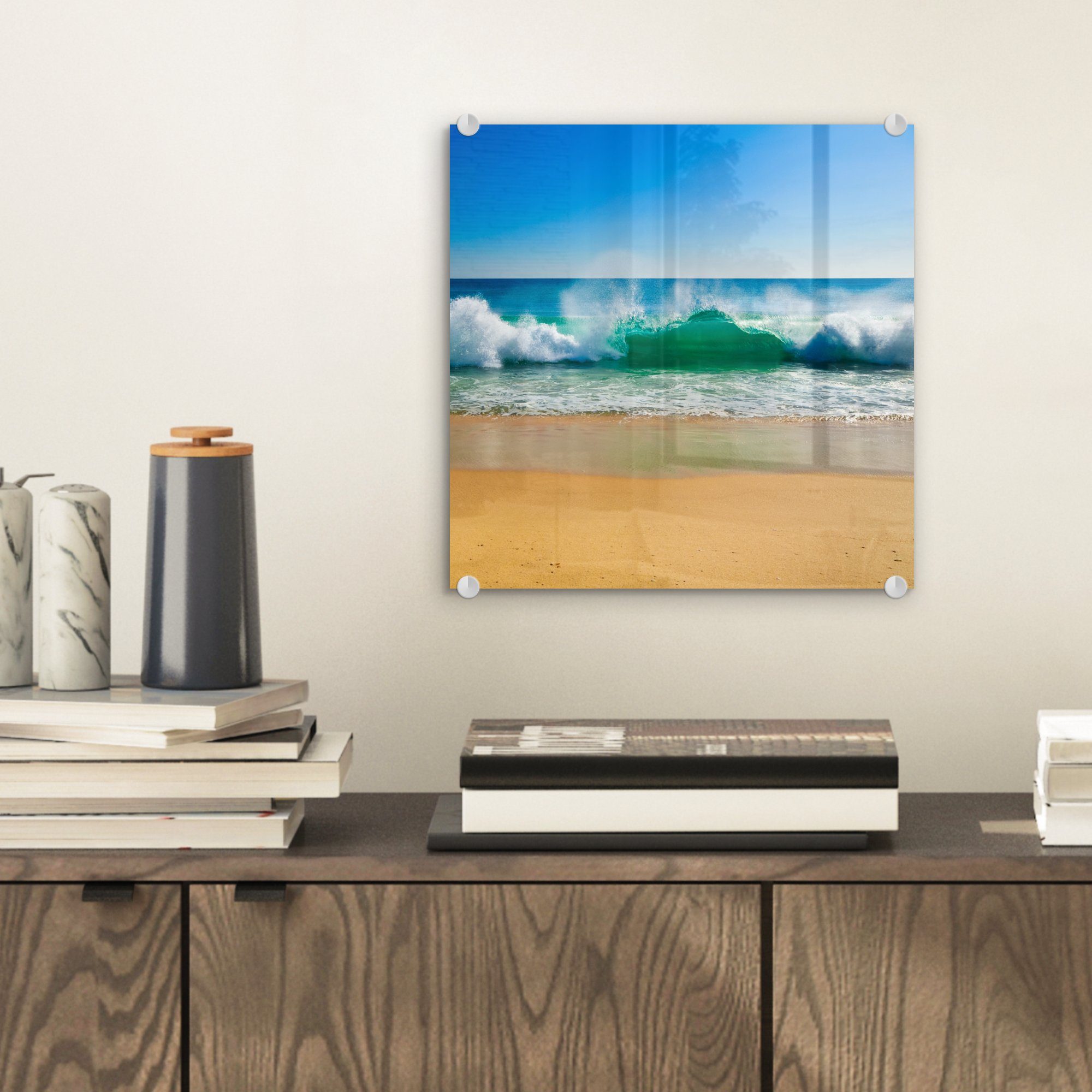 Golf - MuchoWow - auf Strand, - Acrylglasbild Glas - Wandbild Glasbilder Glas - auf Bilder St), Meer Wanddekoration Foto (1