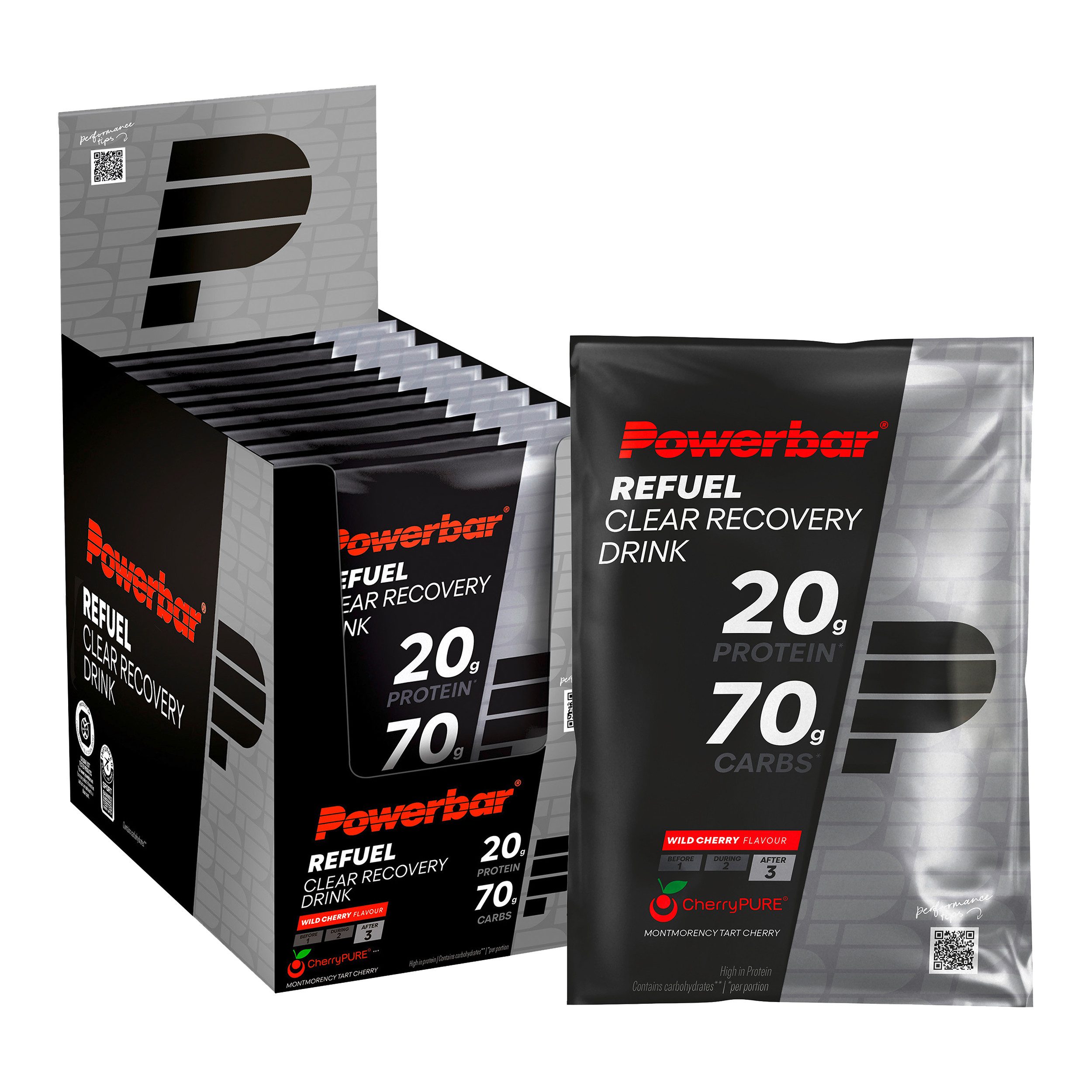 PowerBar Clear Recovery Drink Black Line Wild Cherry Regeneration Refuel 10x97g Pulver, 1 er Display à 1 St., 970 g, Enthält 70 g Kohlenhydrate