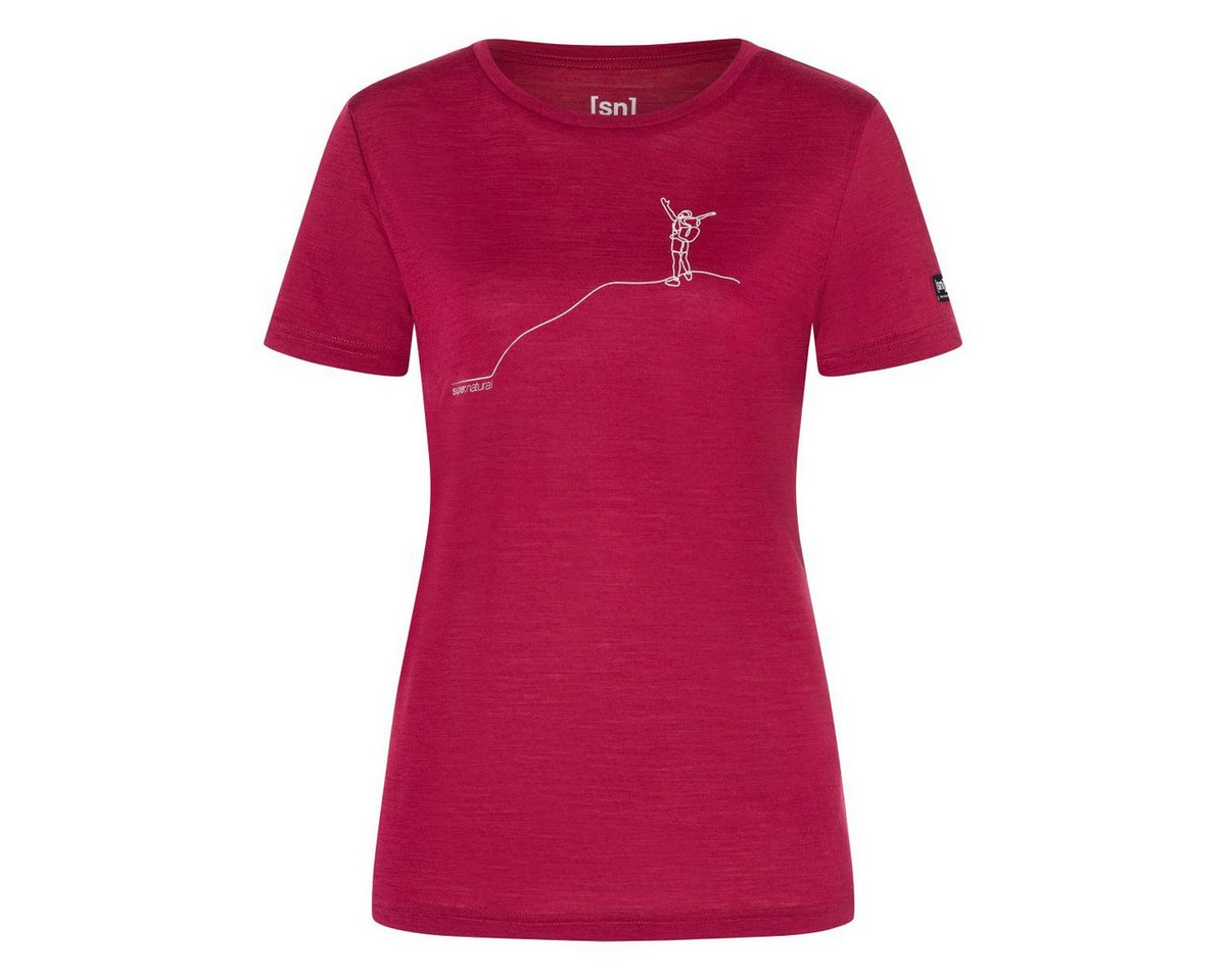 SUPER.NATURAL Kurzarmshirt W Bergglück Tee Leichtes Damen-T-Shirt aus Merinowolle mit Wanderprint