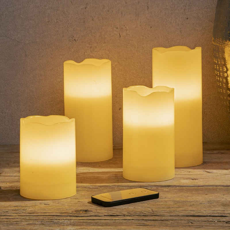 Spetebo LED-Kerze LED Wachs Stumpenkerze 4er Set mit Fernbedienung (Set, 4-tlg., 4-teilig), Künstliche Advents Kerze mit Fernbedienung