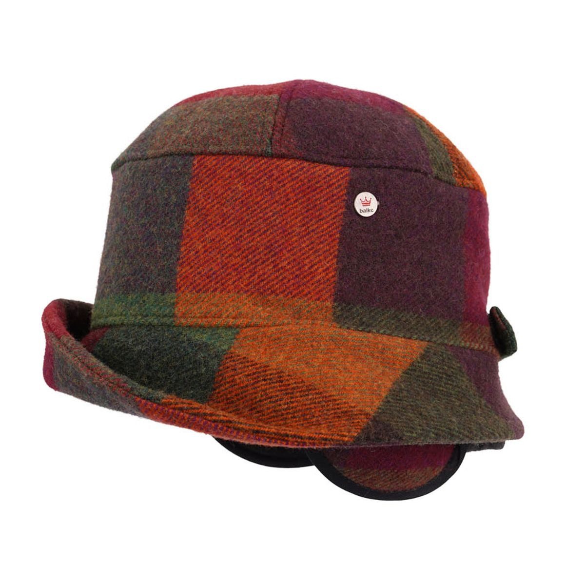 Balke Fischerhut bunt karierter Toque Winter-Stoffhut mit Ohrenklappen
