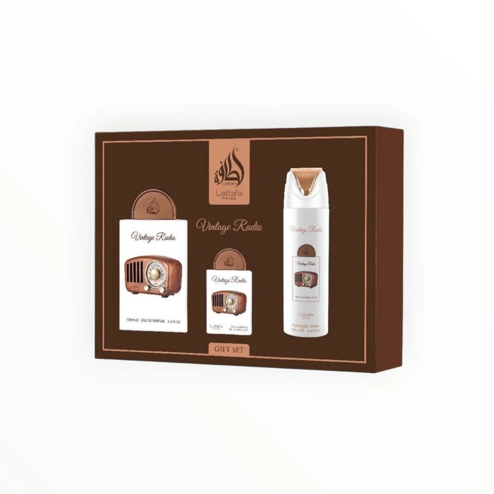 Lattafa Duft-Set Vintage Radio, Edles Parfumset für Damen & Herren – Orientalisch, Holzig, Elegant