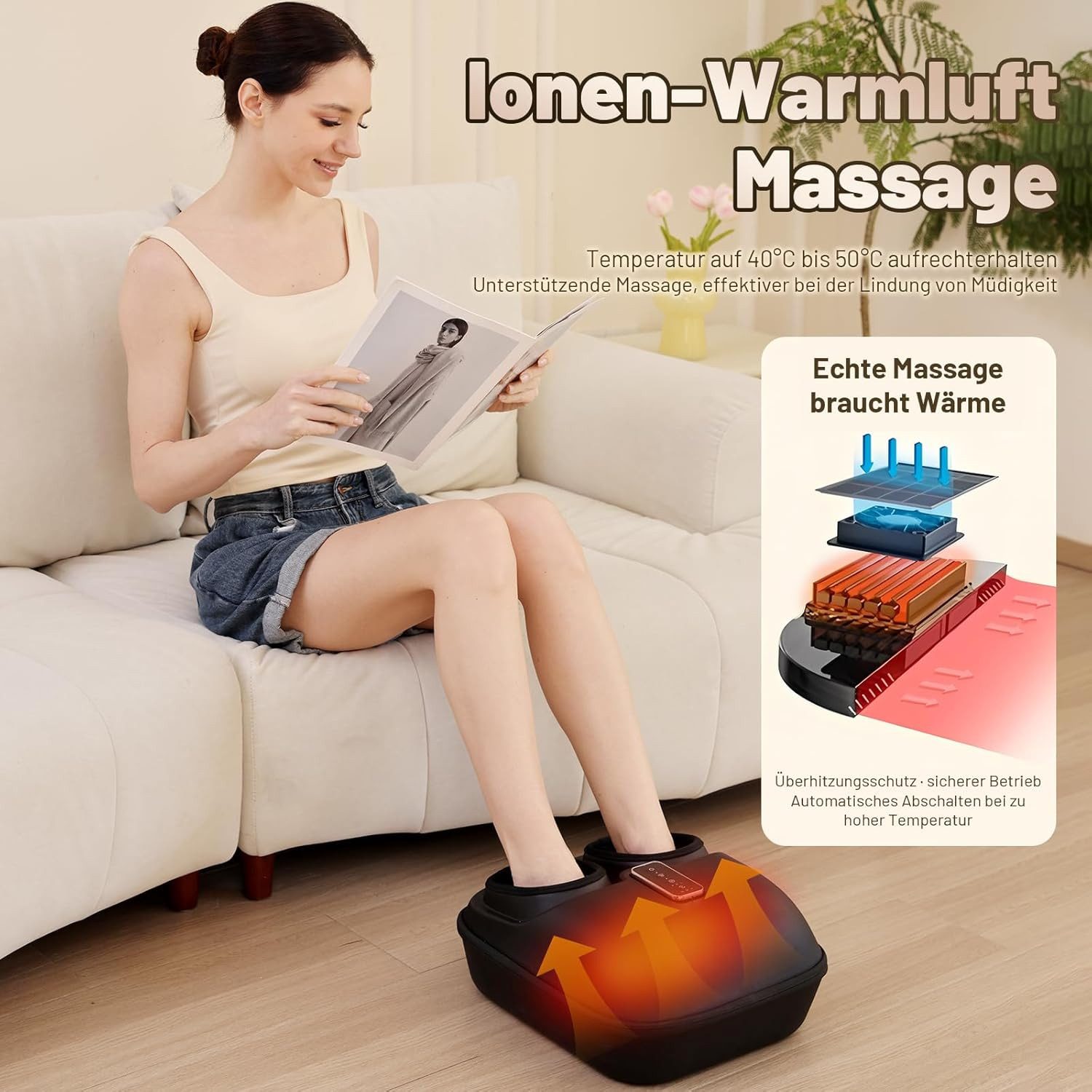 Fyrove Fußmassagegerät Shiatsu-Fußmassagegerät mit Wärme 3 Intensität Airbagmassage, HeiBe Kompresse Rollen und Luftkompression, 3D Kneten,waschbare Innenbezüge – Bild 3 von 5