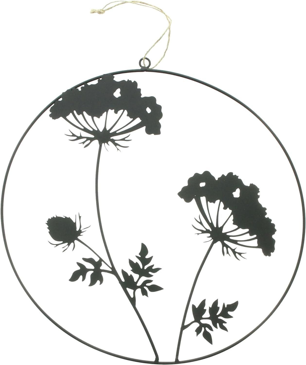 Dekoleidenschaft Dekohänger "Blumen" aus Metall matt schwarz, Ø 35 cm, Wanddeko, Wandbild, Türdeko, Fensterdeko, Dekoanhänger, Metallbild, Hängedeko, Metalldeko hängend