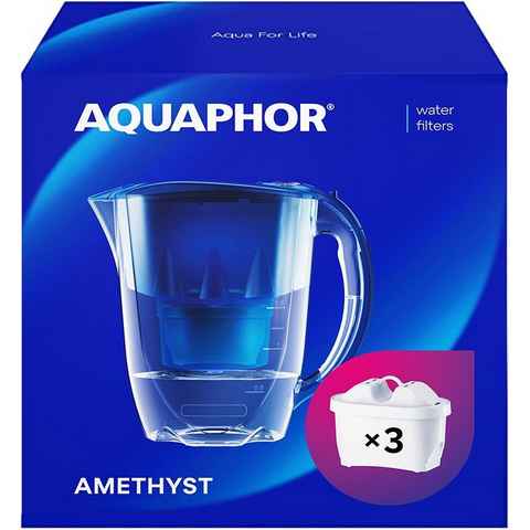 AQUAPHOR Wasserfilter SET Amethyst blau inkl. 3 Filterkartuschen MAXFOR+, Zubehör für Filterkartuschen MAXFOR+, +H hartes Wasser & MAXFOR+ Mg. Magnesium, 200 l, Reduziert Kalk, Chlor & weiteren Stoffen. BPA fre
