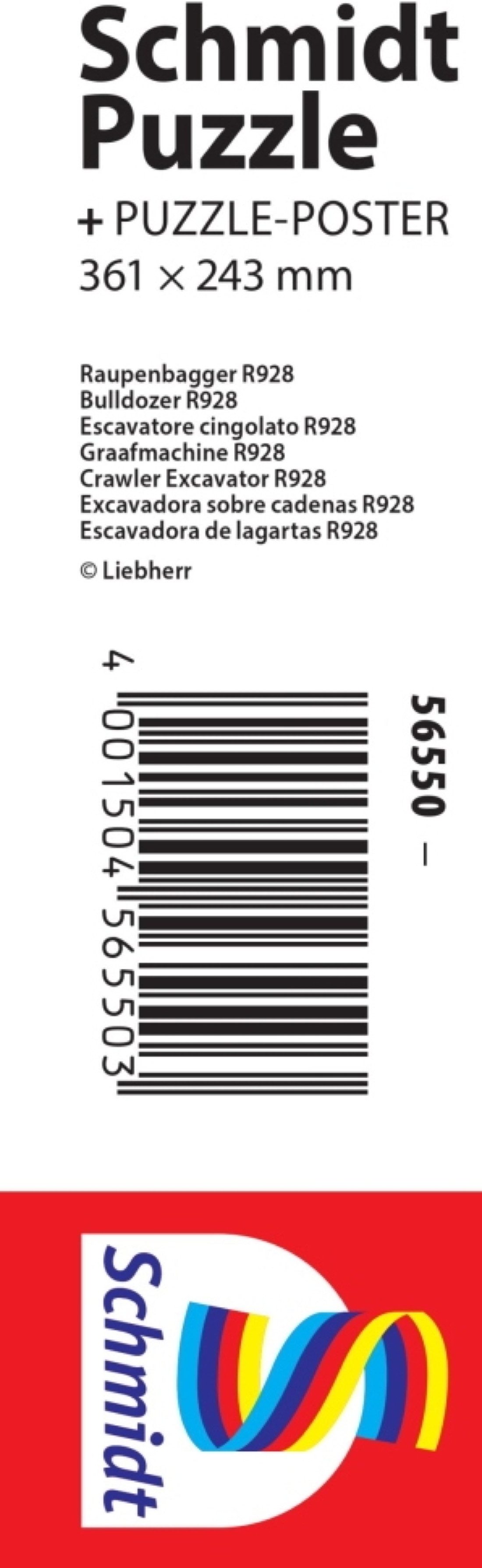 Schmidt Spiele Puzzle 100 Teile Kinder Puzzle Liebherr Raupenbagger R928 56550, Puzzleteile