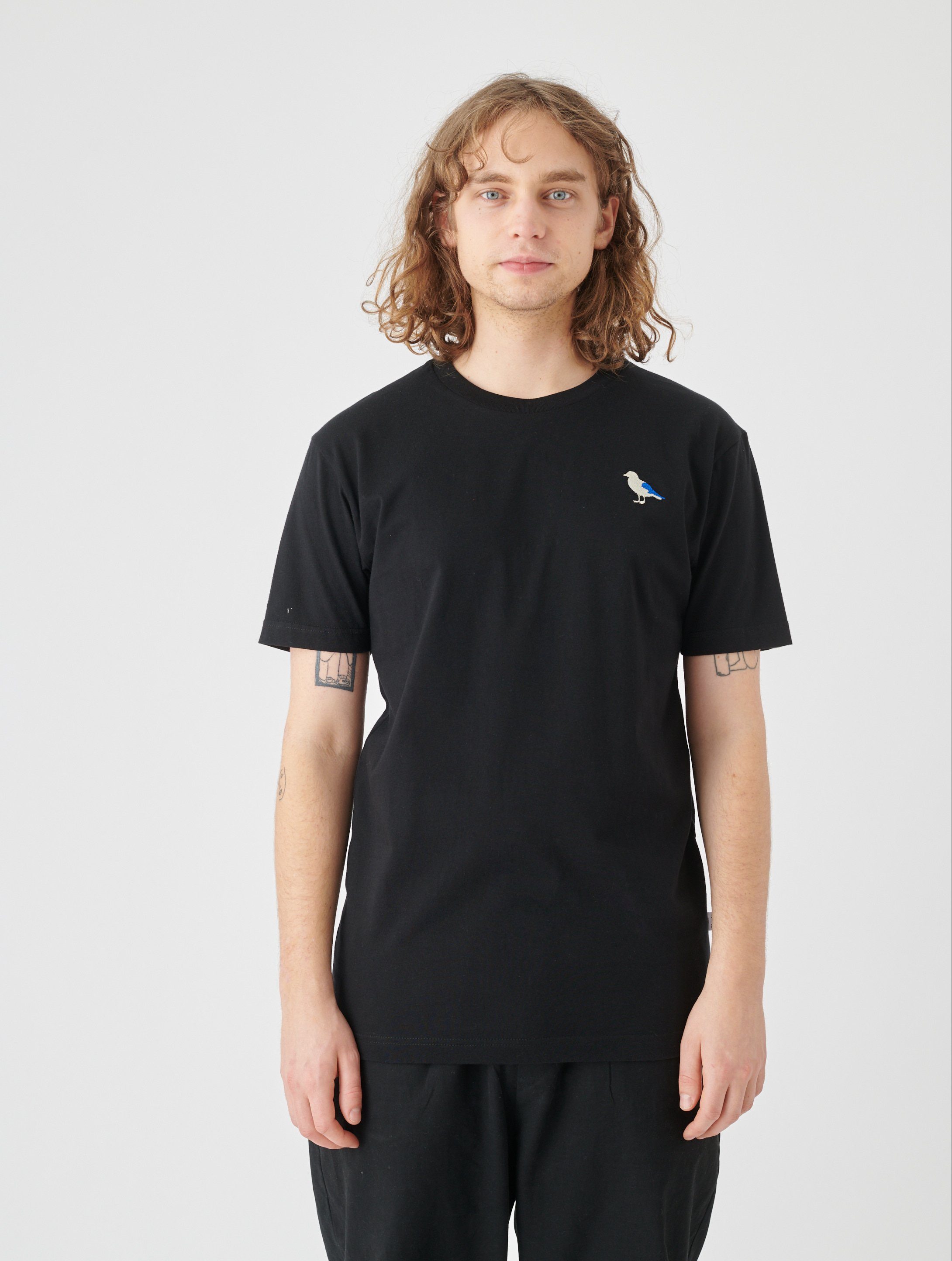 schwarz T-Shirt mit Gull-Stickerei Gull (1-tlg) Embro Cleptomanicx