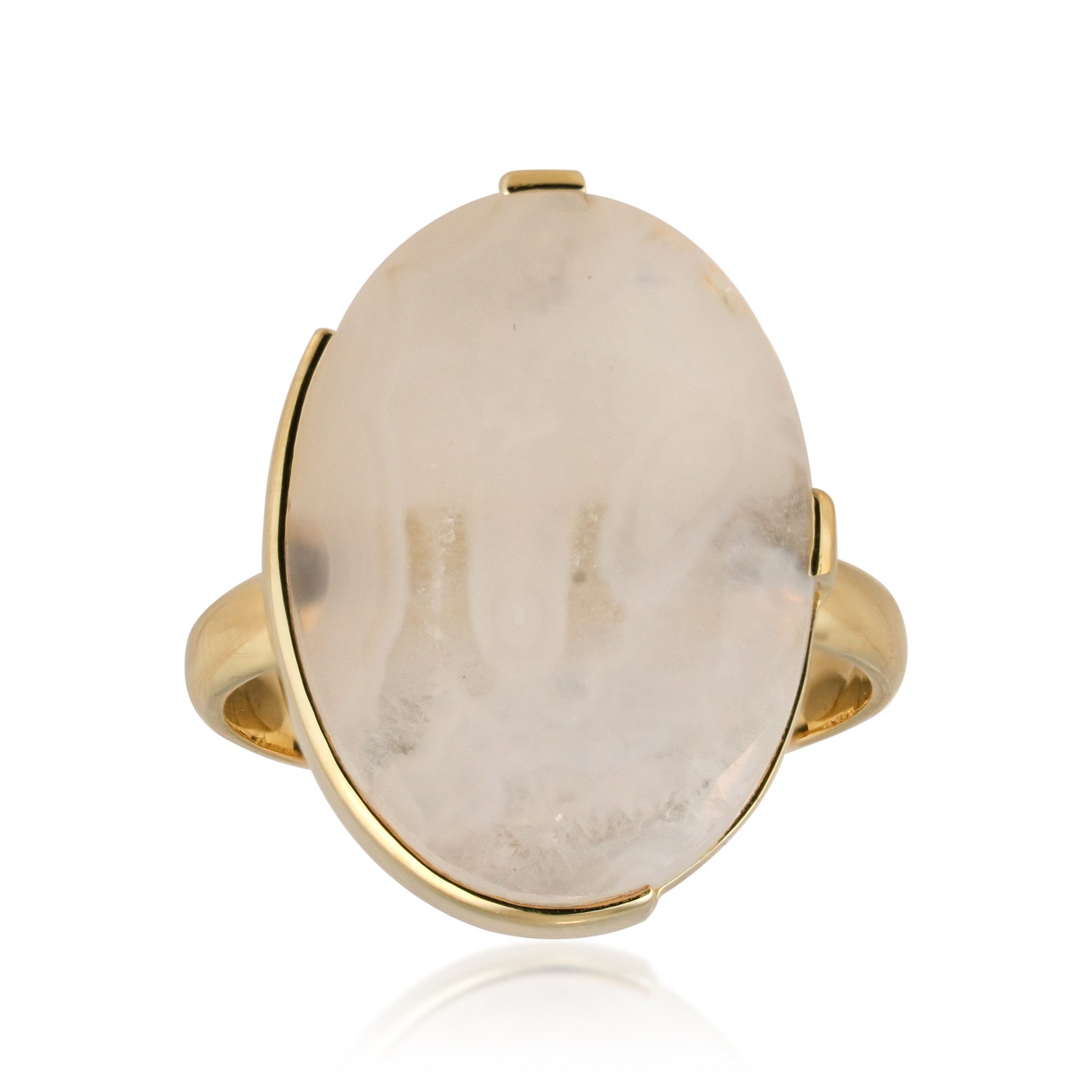 Cavill Solitärring Cavill Ring Weissachat 11,5 ct, 925 Silber vergoldet, Oval Cabochon (1-tlg)