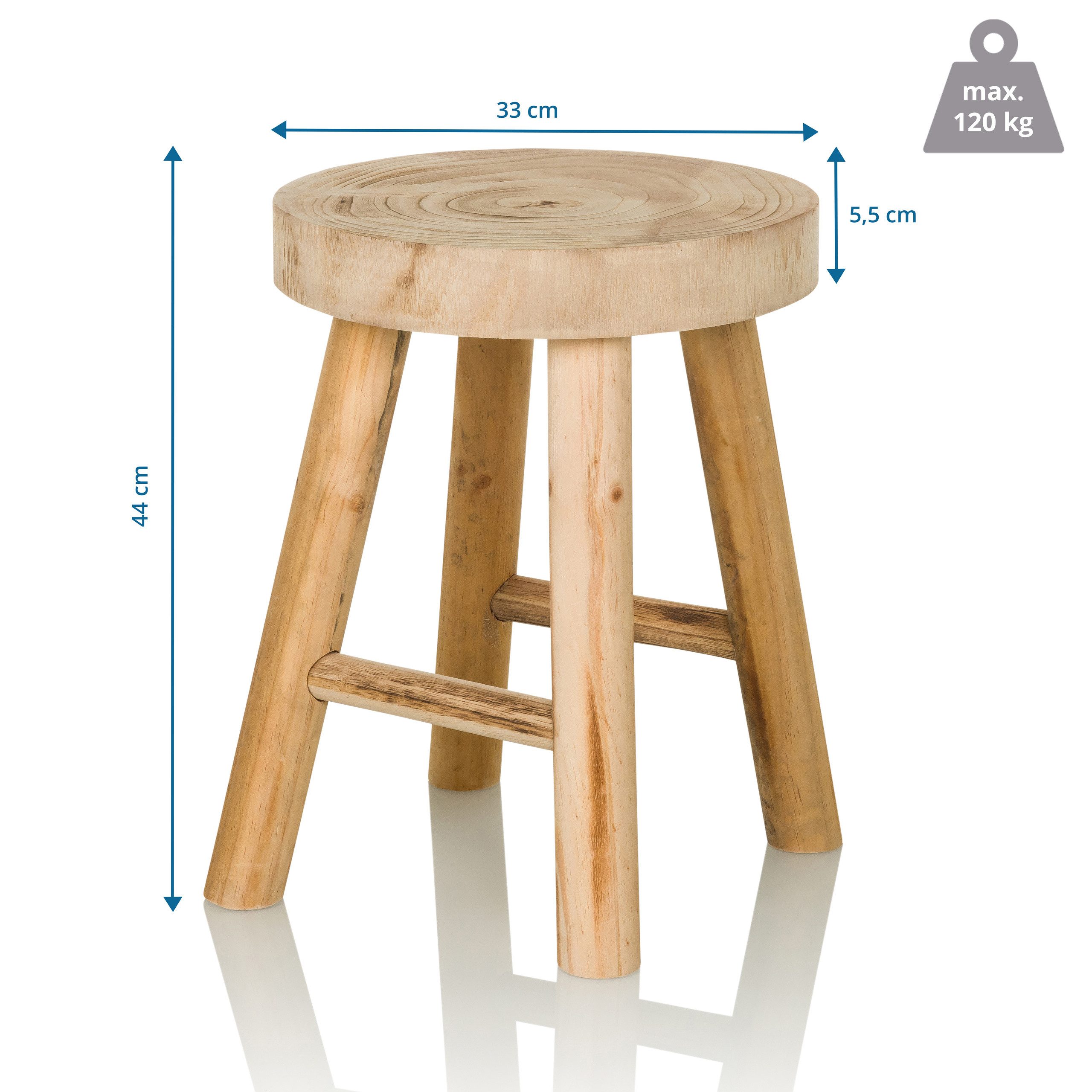 hjh LIVING Sitzhocker Sitzhocker RUSTIKO W Holz ohne Armlehnen, Runder Holzhocker Massiv Holz, Vierfußgestell