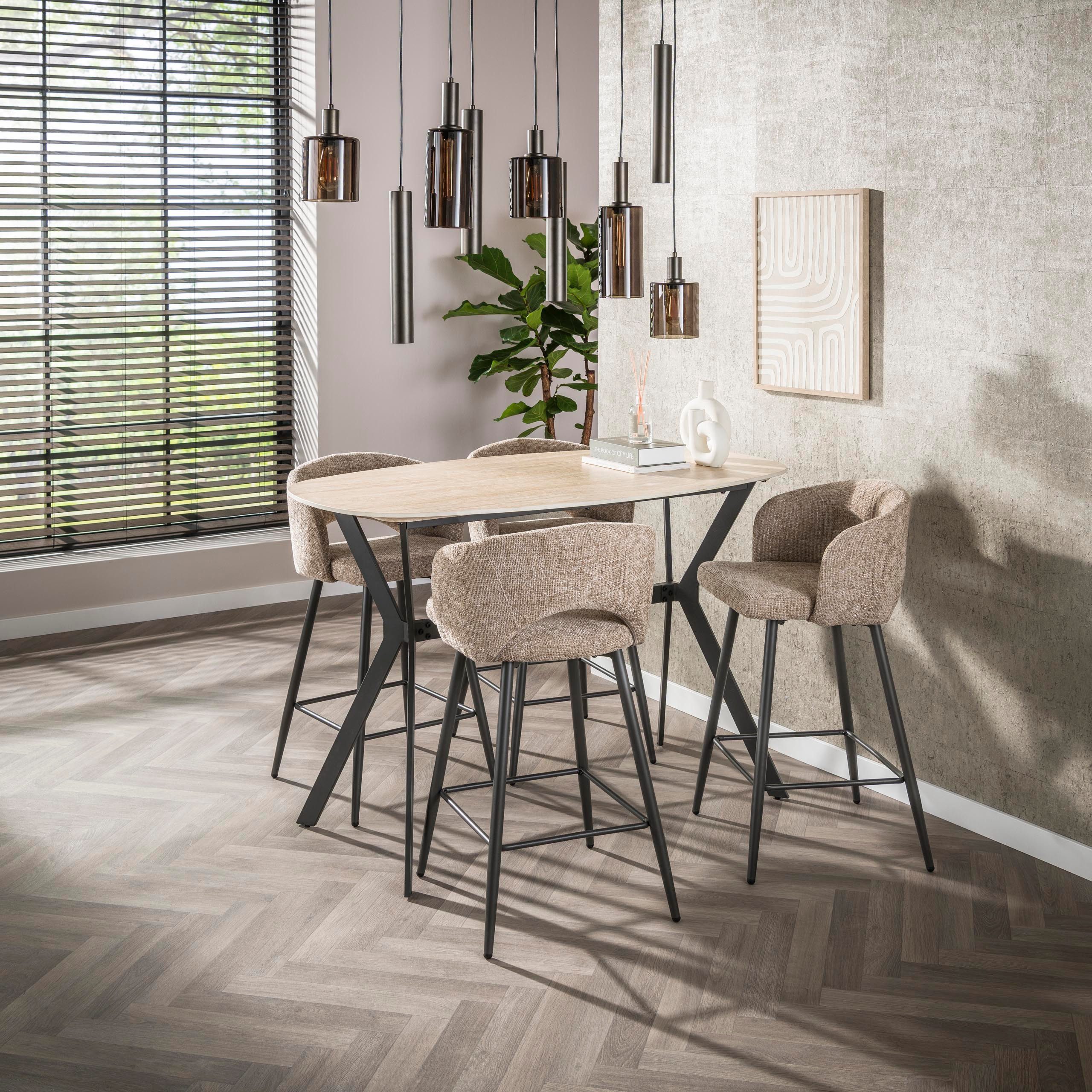 Villa Möbel Bartisch Romano (1 Tisch, 1-St), Dänisch ovaler Bartisch in Travertin Optik