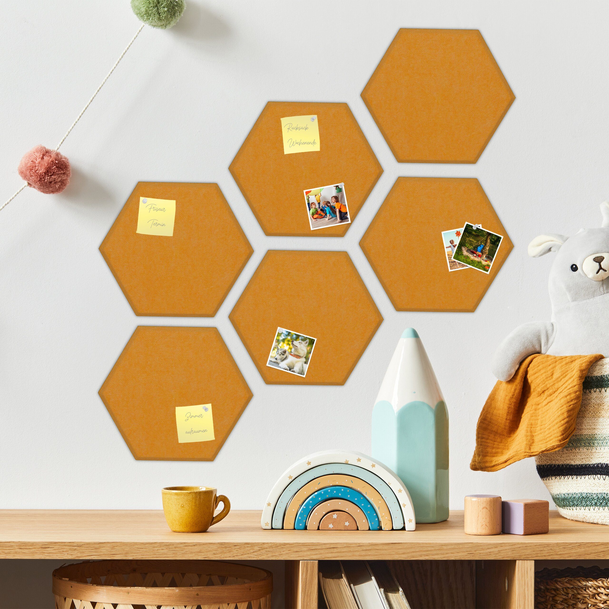 relaxdays Pinnwand Gelbe Filzpinnwand Sechsecke 6er Set günstig online kaufen