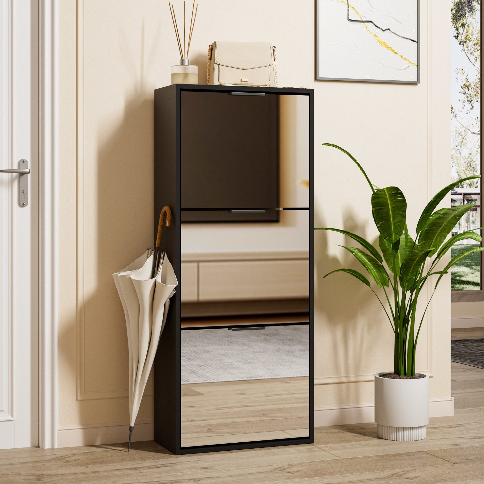 UEV Schuhschrank Spiegelschuhschrank schmal mit 3 günstig online kaufen