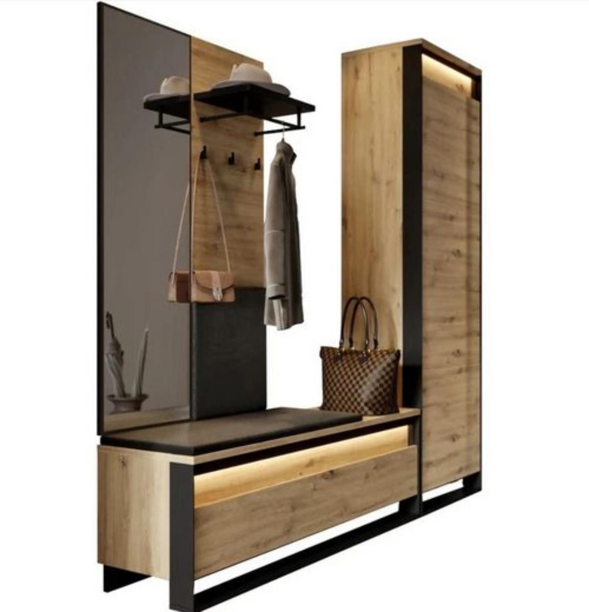 Compleo Garderoben-Set LIMA (Schrank, Kleiderbügel, Schuhregal, Spiegel) Mo günstig online kaufen