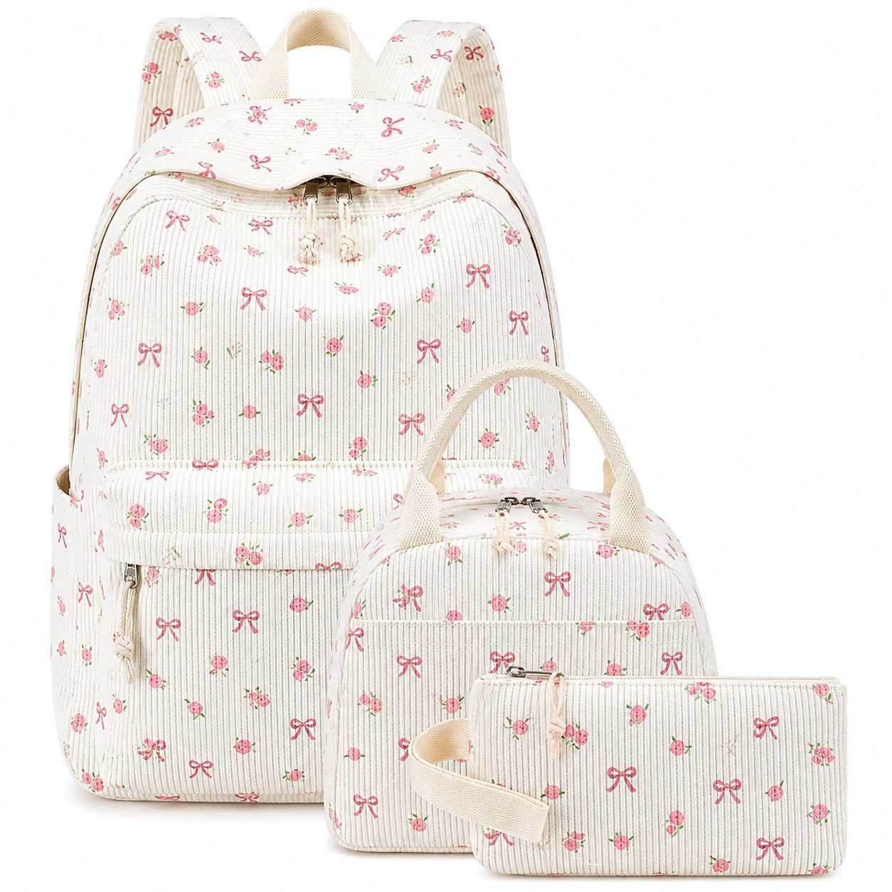 MOPUEA Schulrucksack Schulrucksack Set 3 tlg Wasserabweisend mit Lunch-Tasche &Federmappe (Rucksack Set für Schule, Schulrucksack mit Lunch Tasche und Federmäppchen), Karomuster, Laptopfach, wasserabweisend, gepolstert, leicht und robust