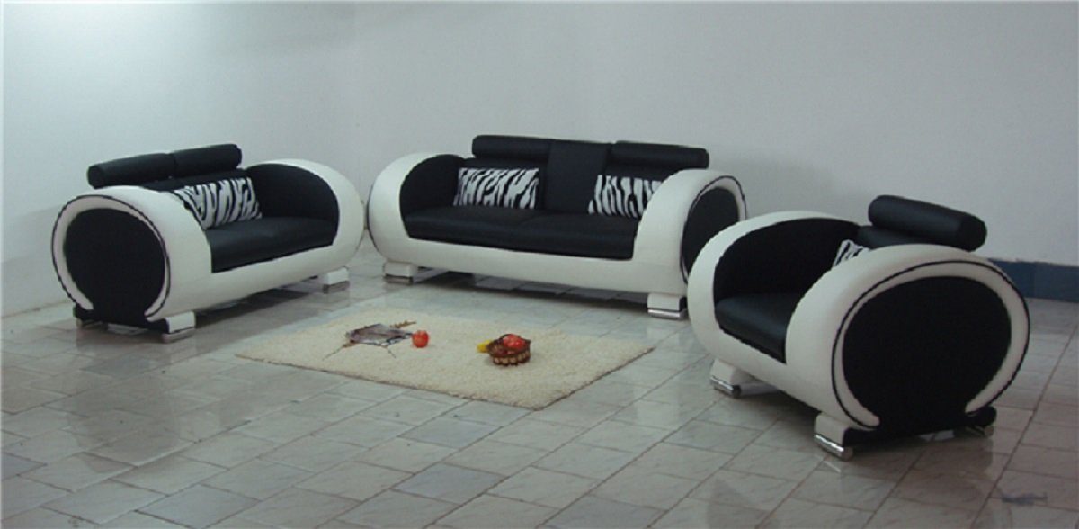 JVmoebel Sofa Sofas Moderne Couchen Polster Leder 311 Sitzer Sofagarnitur Set Neu, Made in Europe Schwarz/Weiß