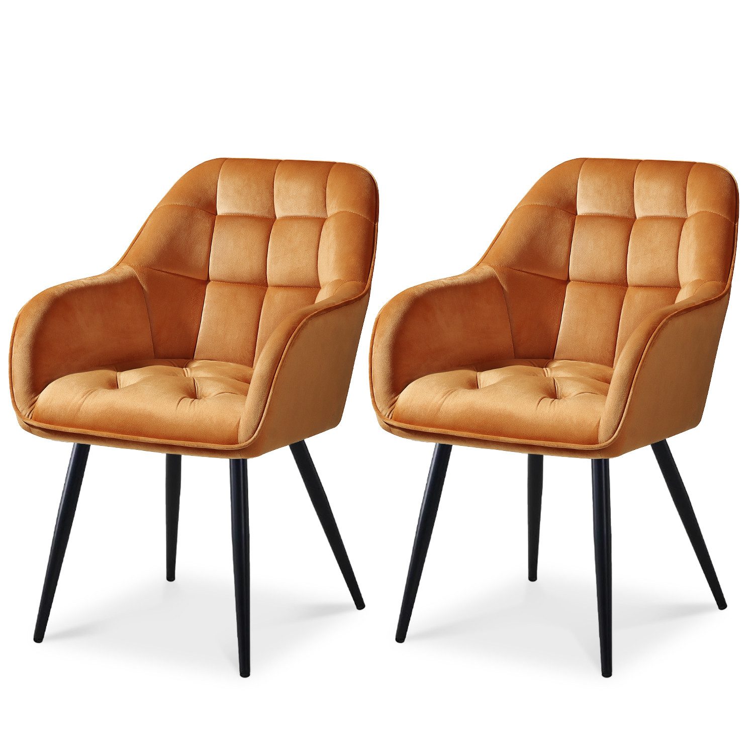 ELUCHANG Esszimmerstuhl mit ergonomischer 105°-Rückenlehne und Metallbeine (2 St), aus Samt, schwarz/grau/orange/grün