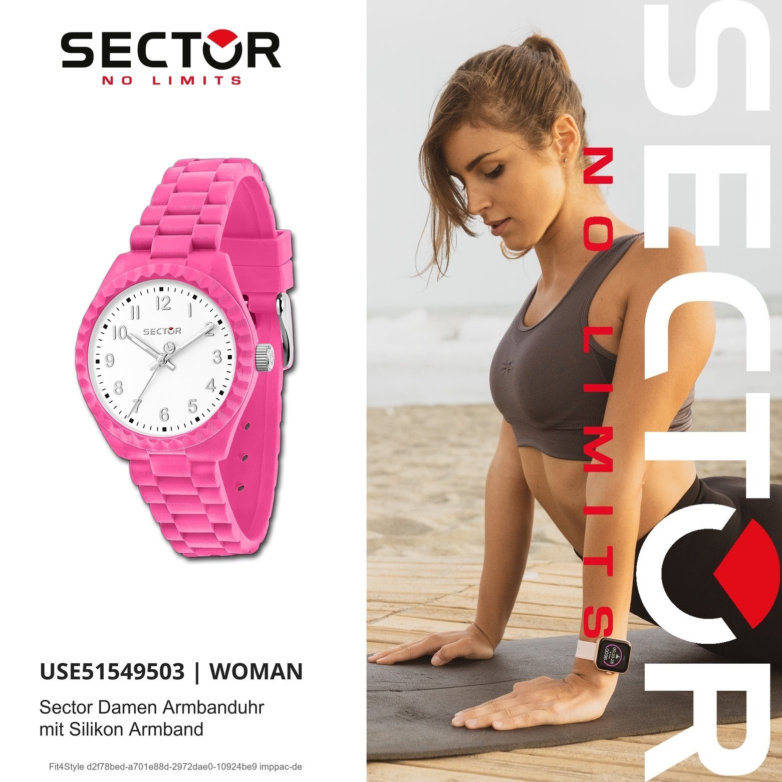 Analog, Quarzuhr Armbanduhr Sector Damen Armbanduhr Damen Fashion (ca. Silikonarmband Sector groß rosa, rund, 42mm),