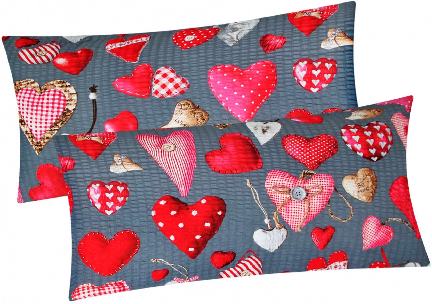 Heubergshop Kissenbezug, (2 Stück), Sersucker, 40x80cm Herzen Landhaus Love günstig online kaufen