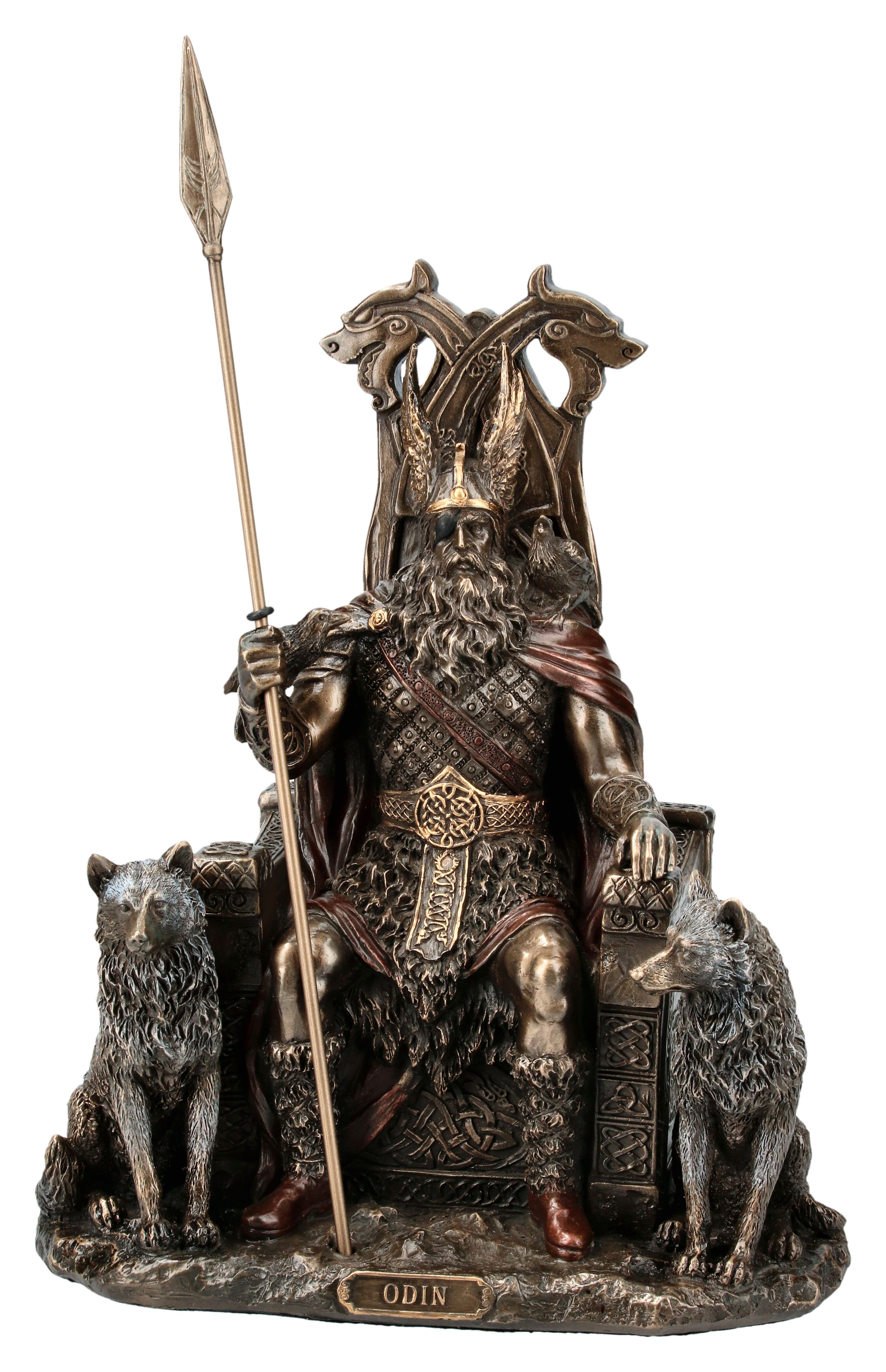Figuren Shop GmbH Dekofigur Odin Figur - Germanischer Göttervater auf Thron - Wolf Deko