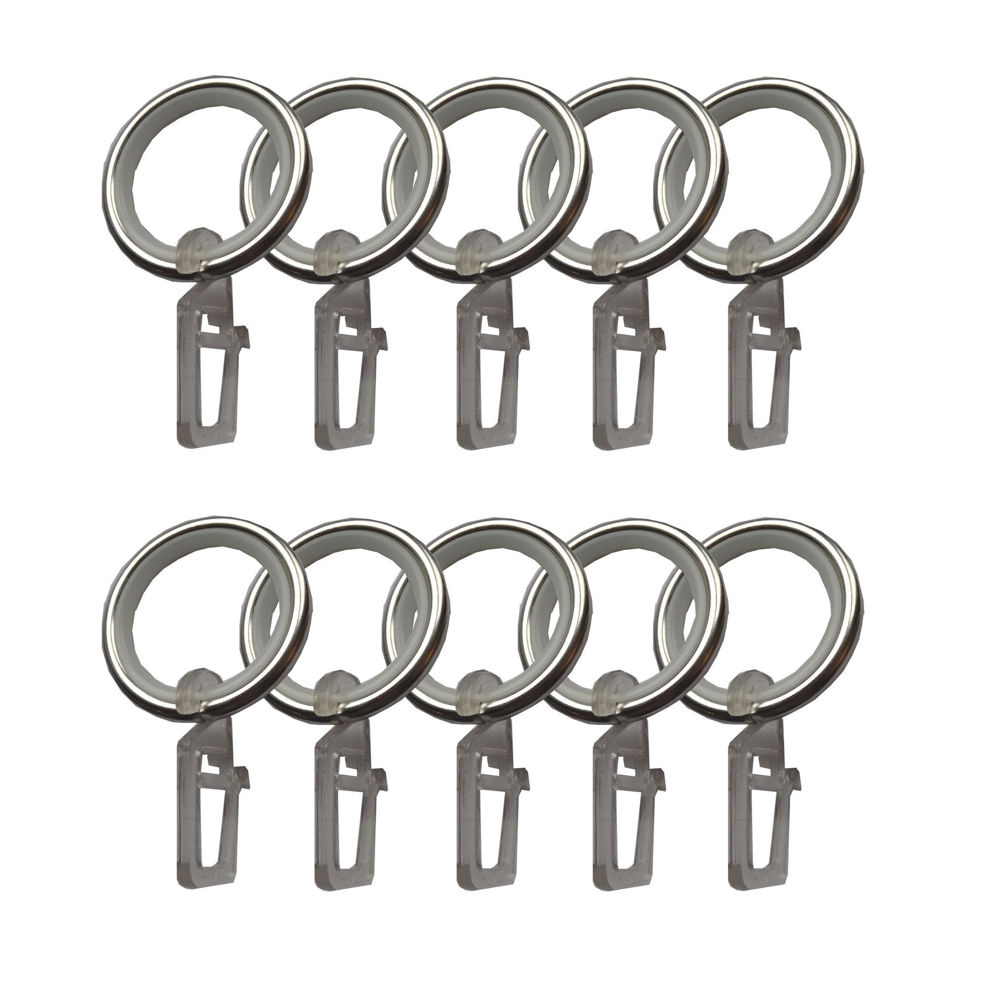 BASIT Gardinenring Metallringe mit Gleiteinlage und Überklipshaken C11, für 16 mm Gardinenstangendurchmesser geeignet, (10-St)
