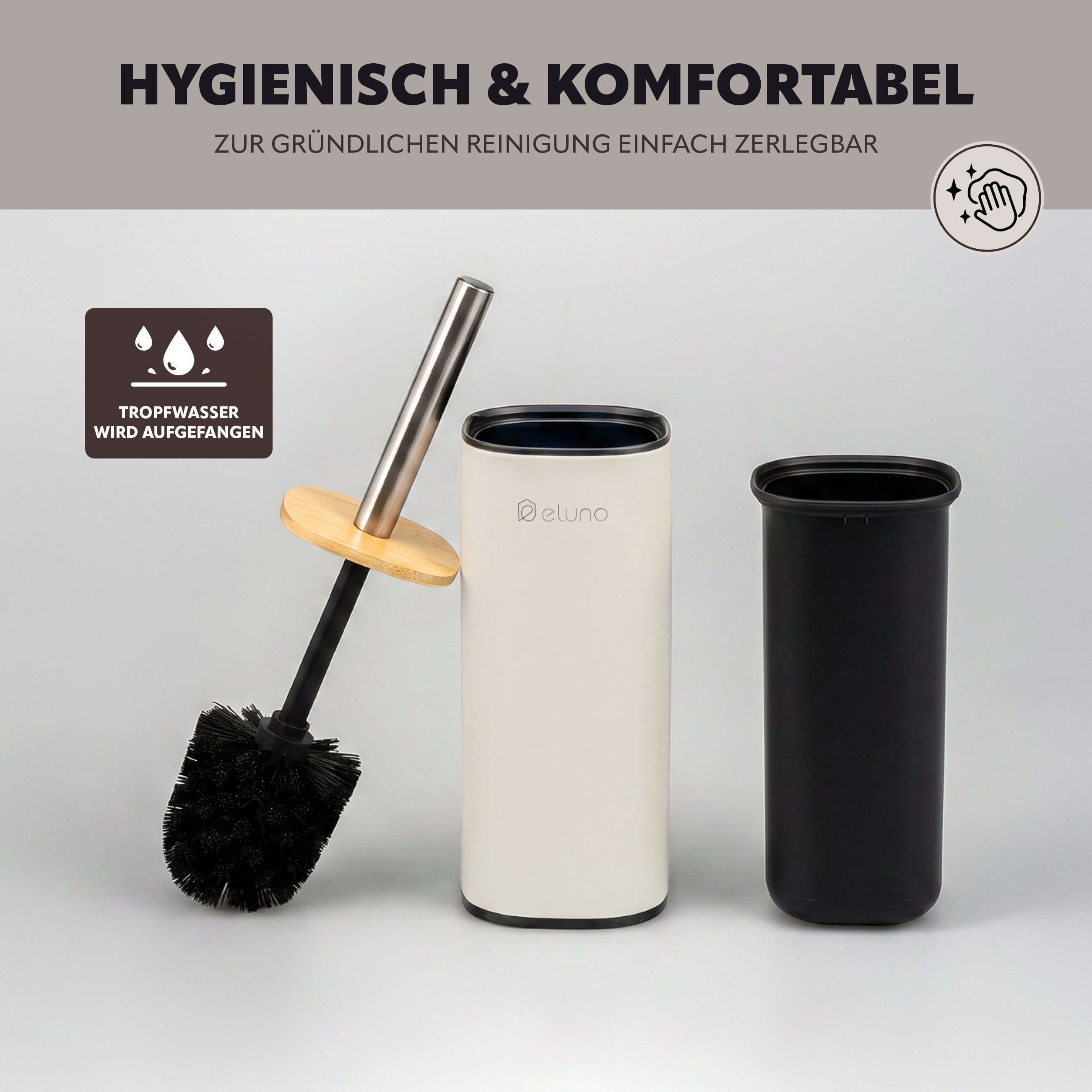 eluno Badaccessoire-Set Badezimmerset aus Metall und Bambus, 2 tlg. – Bild 4 von 5
