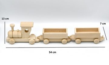 MyBer® Spielzeug-Zug Modell Zug Holzzug Spielzeugzug aus Massivholz Holz Lokomotive 2 Wägen, (3-tlg)