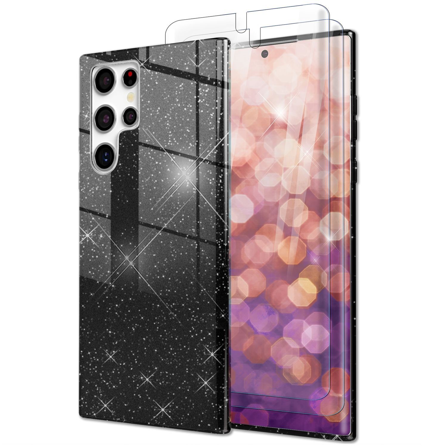Nalia Smartphone-Hülle Samsung Galaxy S23 Ultra 17,3 cm (6,8 Zoll), Glitzer Silikon Hülle / 2x Displayschutz / Innen Verstärkt / Stoßfest