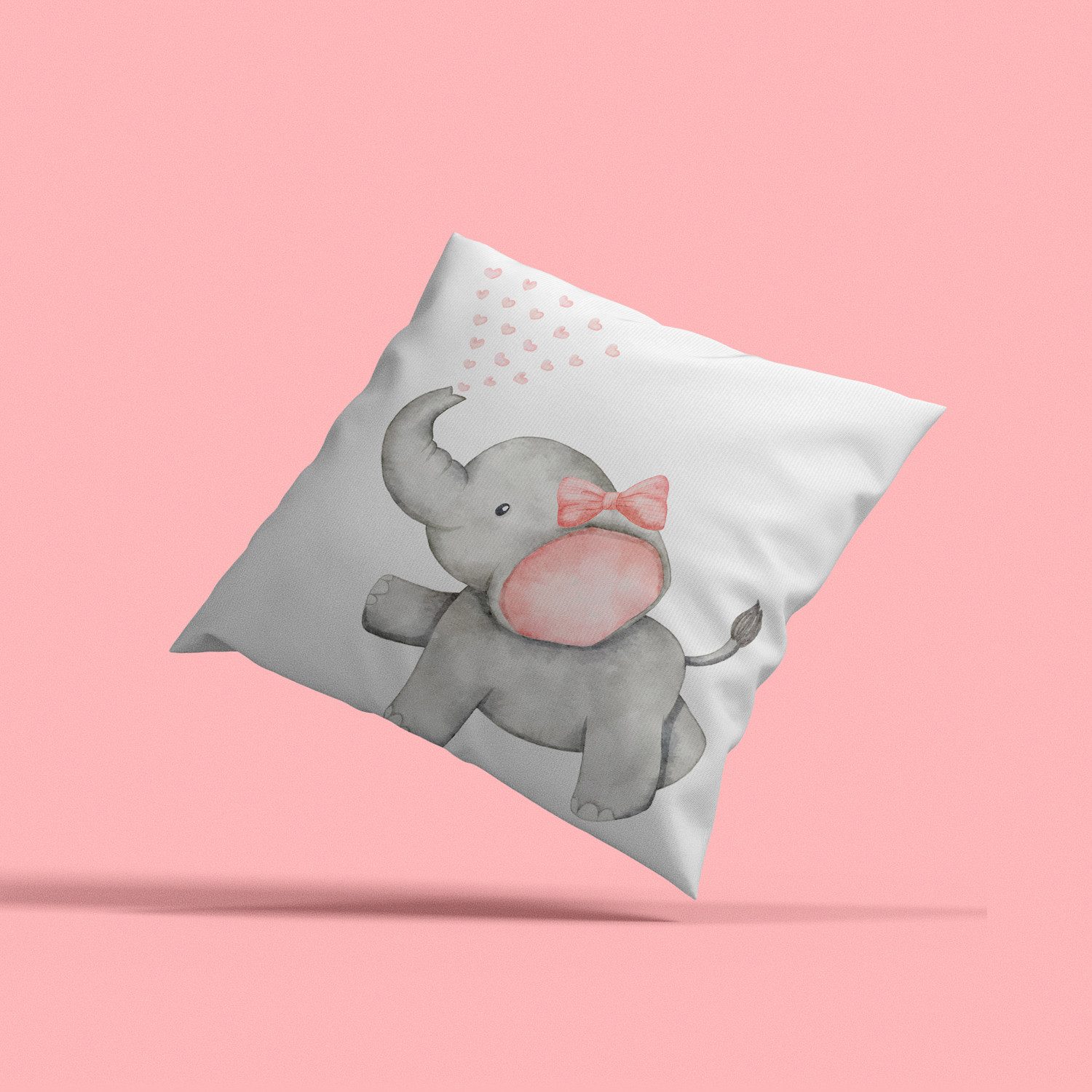 queence Dekokissen Rosa Elefantenbaby, Kissenhülle mit HD Premium Druck, geruchsneutral, 40x40cm