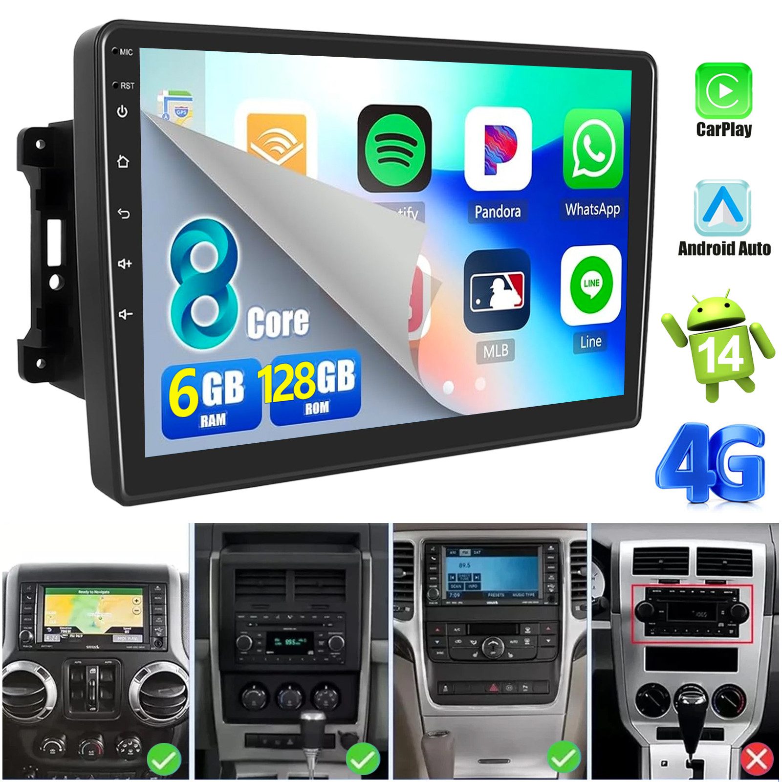 ESSGOO 6+128G Für Jeep Wrangler 2009-11 Android 14 Autoradio Carplay 4G WiFi Autoradio (DAB+ (optional), 6GB+128GB, RDS, 4G LTE, AM, FM, Apple Carplay Android Auto GPS Navi WIFI BT EQ)