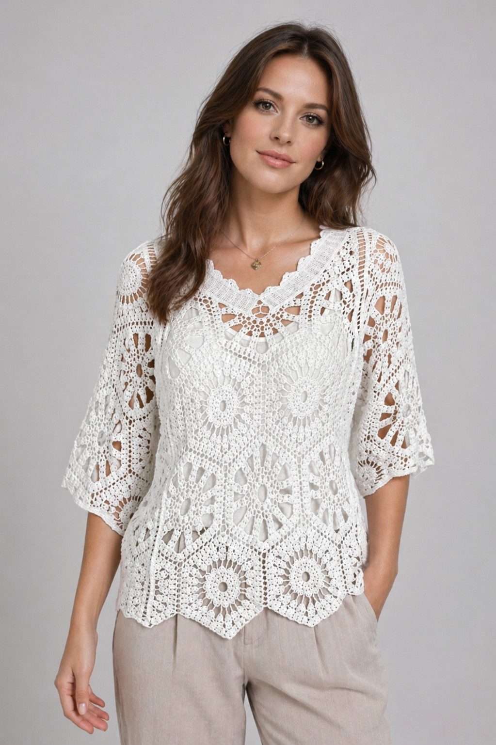 ITALY VIBES Blusenponcho - Häkelshirt - Spitzenshirt - ITALY VIBES - Boho - Oversize ONE SIZE- passend für Größen S - L