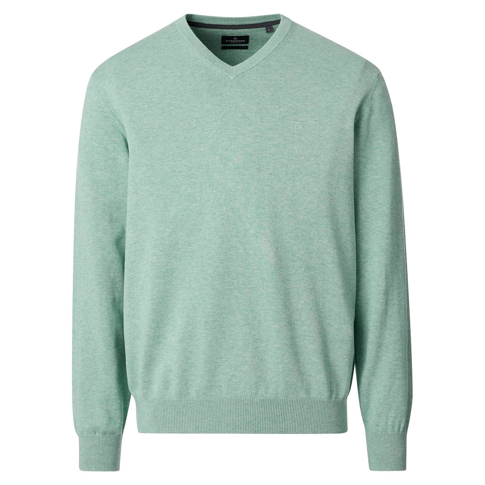 CASAMODA Rundhalspullover CasaModa Übergrößen Pullover V-Neck hellgrün melange