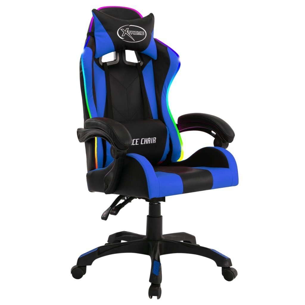 Kunstleder Gaming-Stuhl St) RGB Blau und und Blau (1 Blau | Schwarz Schwarz vidaXL und mit LED-Leuchten Bürostuhl Schwarz