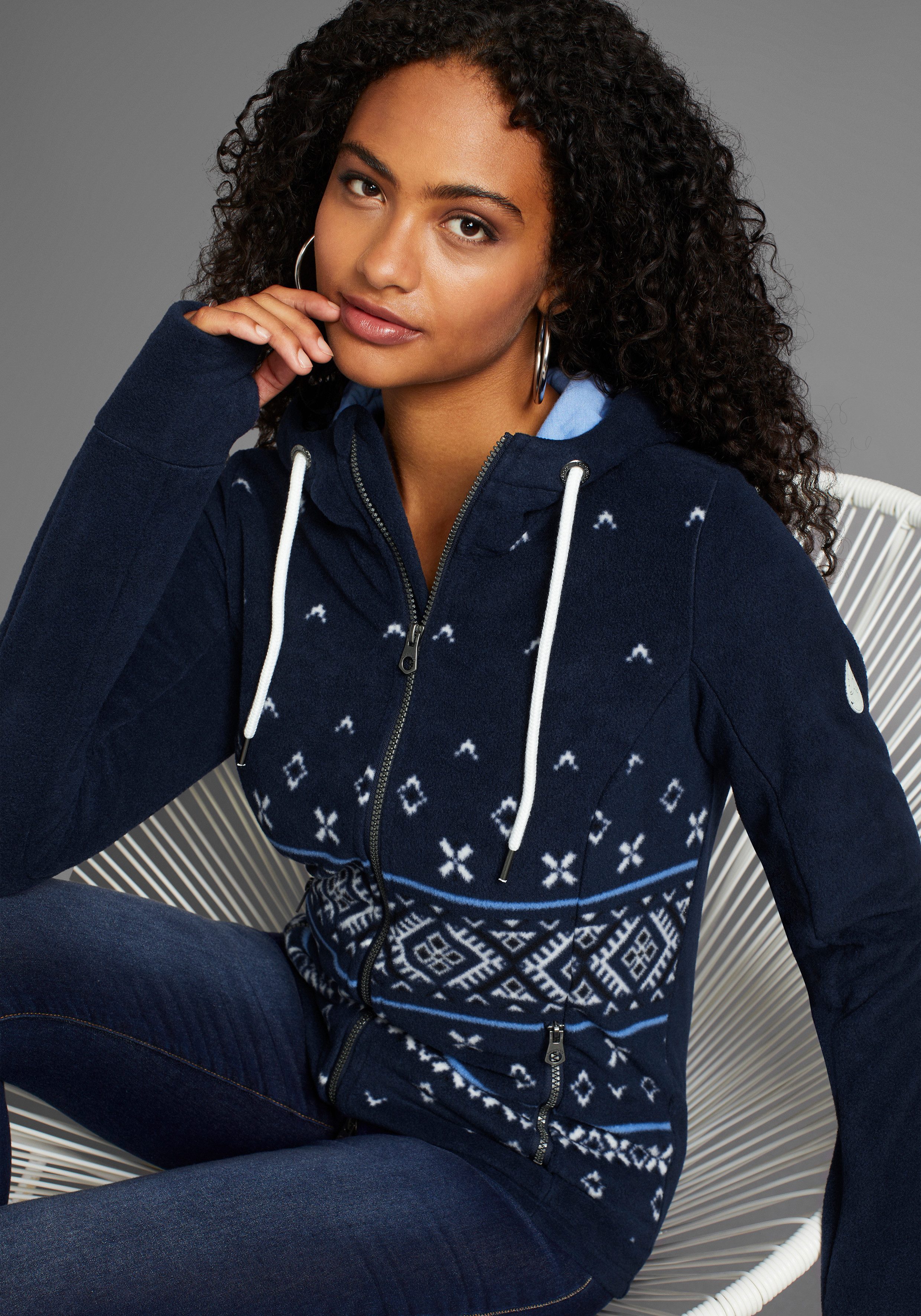 KangaROOS Fleecejacke mit Norweger Muster und Kapuze günstig online kaufen