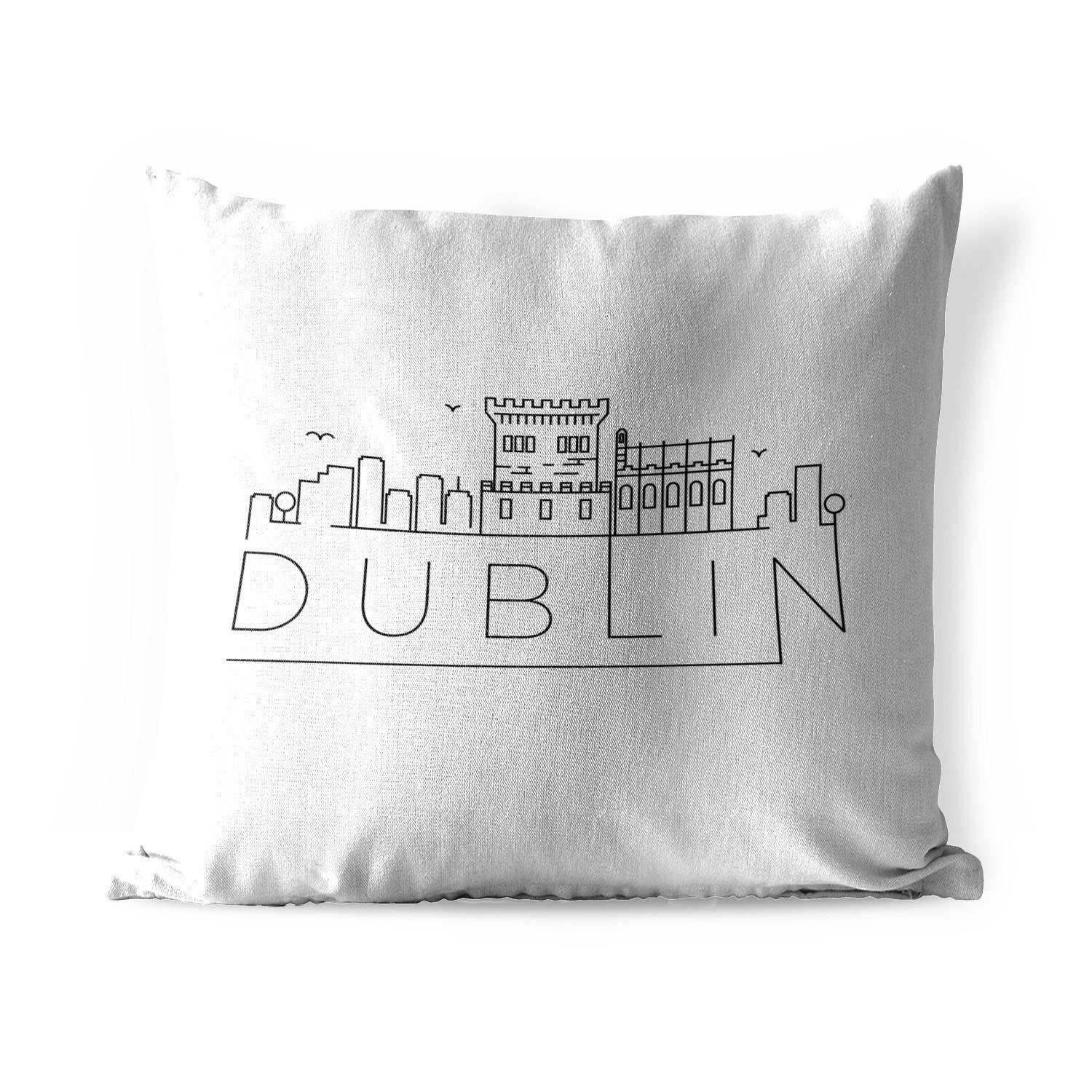 MuchoWow Dekokissen Skyline "Dublin" weißer Hintergrund, Kissenbezüge, Kissenhülle, Dekokissen, Dekokissenbezug, Outdoor