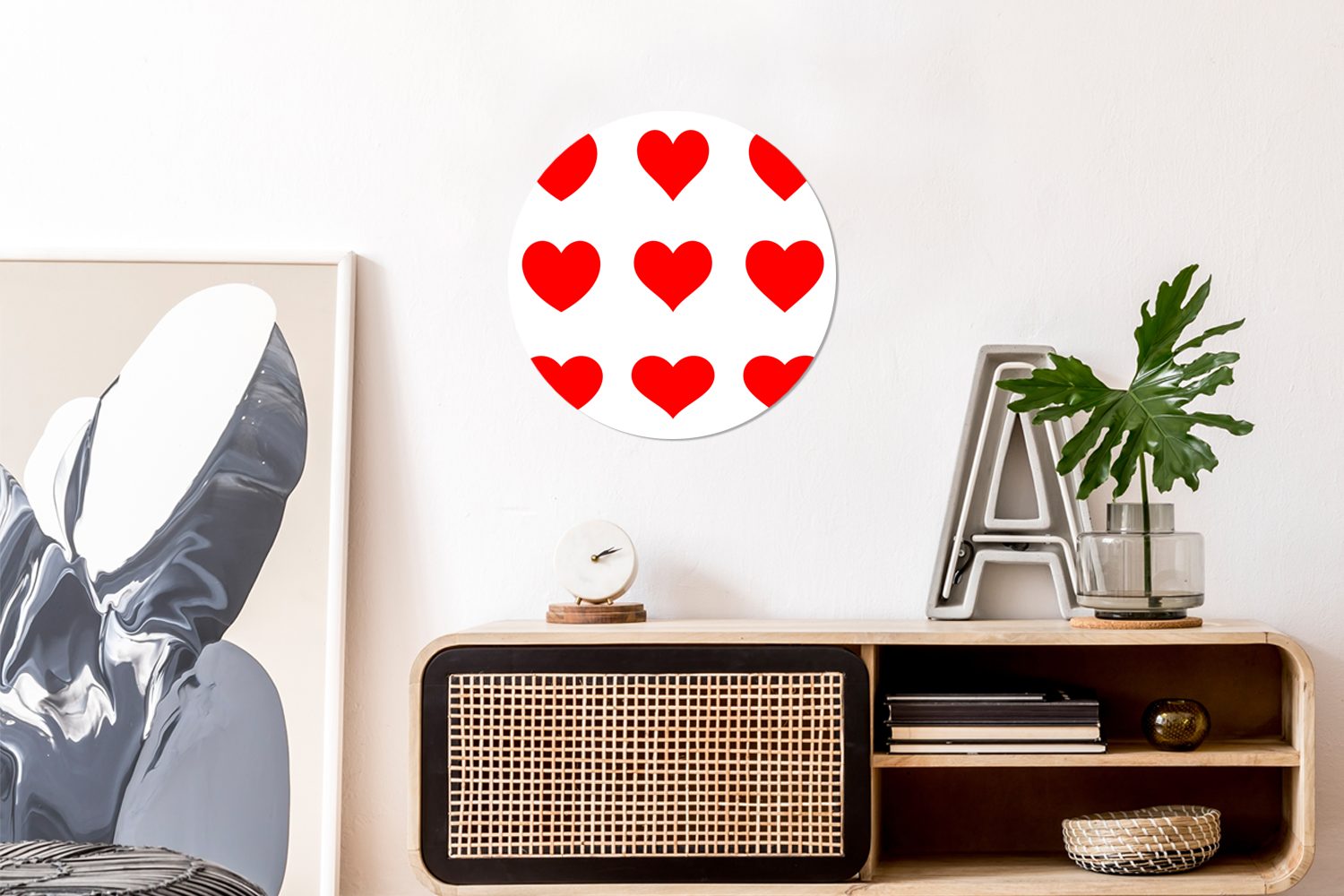 MuchoWow Tapetenkreis Illustration für mit Wohnzimmer Wandsticker Kinderzimmer, Eine Rund, neun St), (1 Tapetenaufkleber, roten Herzen
