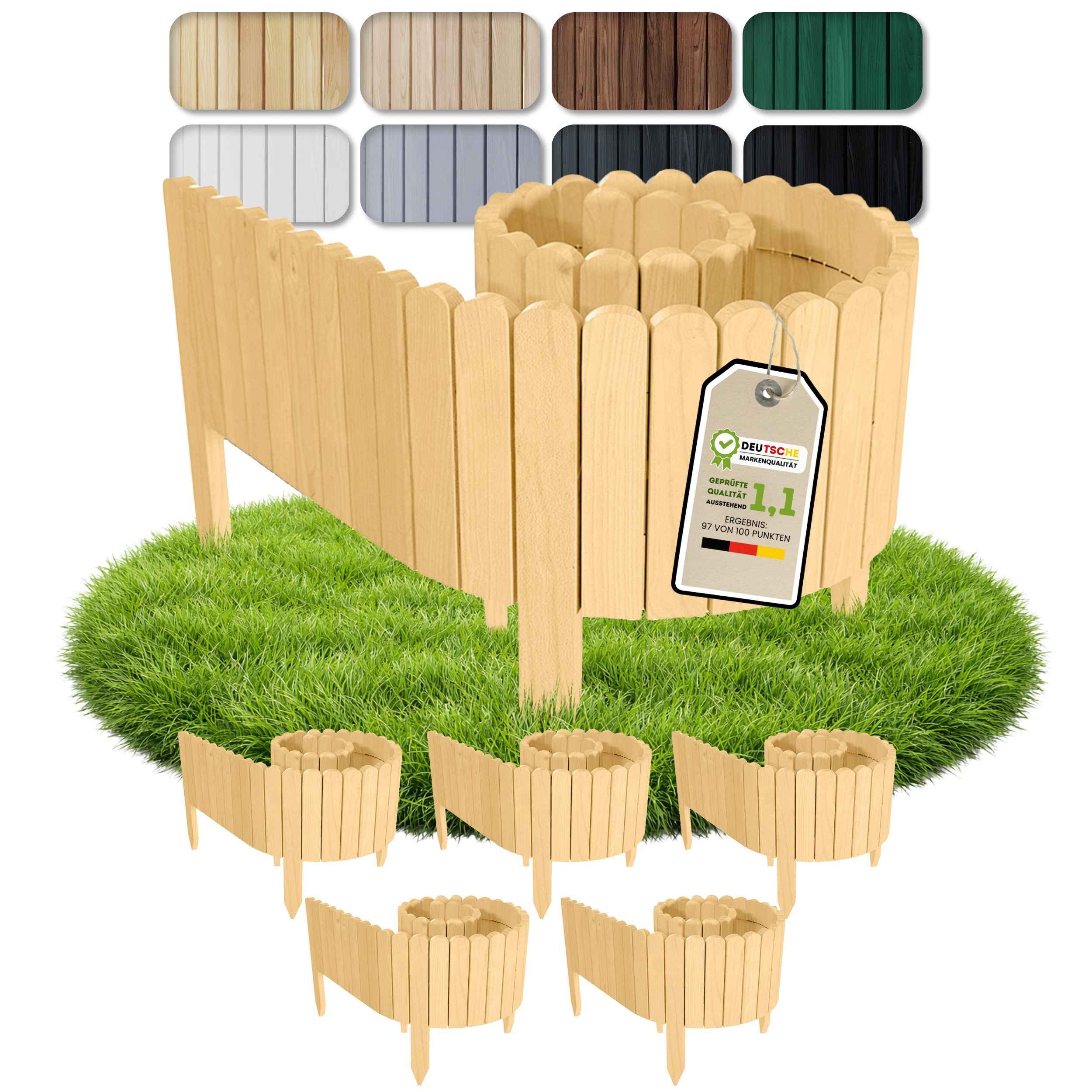 Floranica Palisade Beeteinfassung Beetumrandung Flexibler Holzzaun Rasenkante Steckzaun, LxH: 200x10 cm, 5 Stk., Natur, Rasenkante Dekozaun Umzäunung für Blumenbeete Teich Wege o Spielplatz