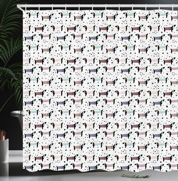 Abakuhaus Duschvorhang Moderner Digitaldruck mit 12 Haken auf Stoff Wasser Resistent Breite 175 cm, Höhe 180 cm, Hund Dackel-Silhouetten Dots