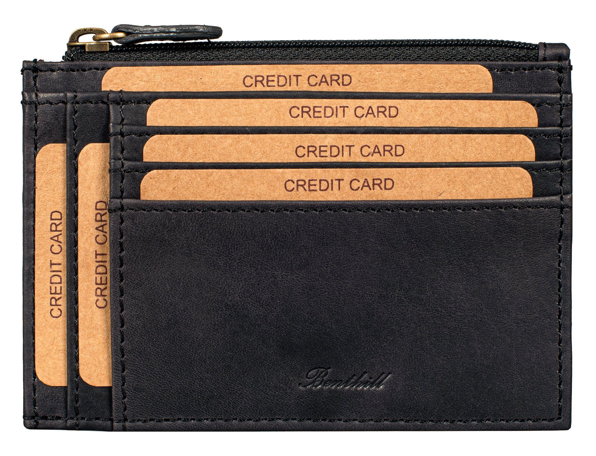 Benthill Kartenetui Kreditkartenetui Slim Portemonnaie Echt Leder Geldbörse Mini Wallet, RFID-Schutz Kartenfächer Münzfach Reißverschlussfach