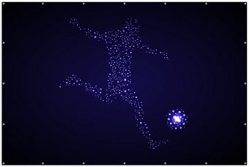 Wallario Sichtschutzzaunmatten Fußball - ein Spieler aus tausend Sternen in blau